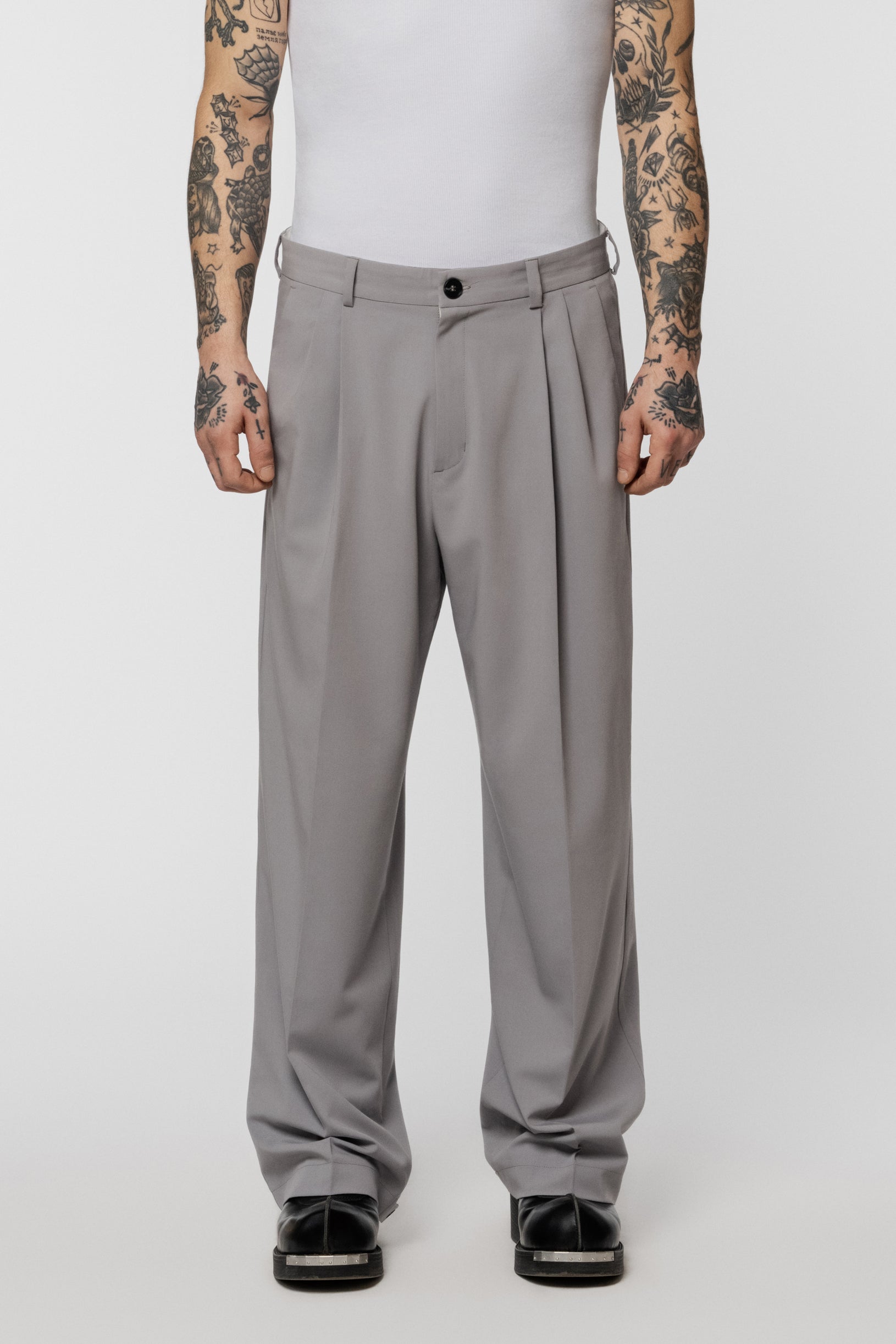 Wide Slax Viscose Trousers Grey