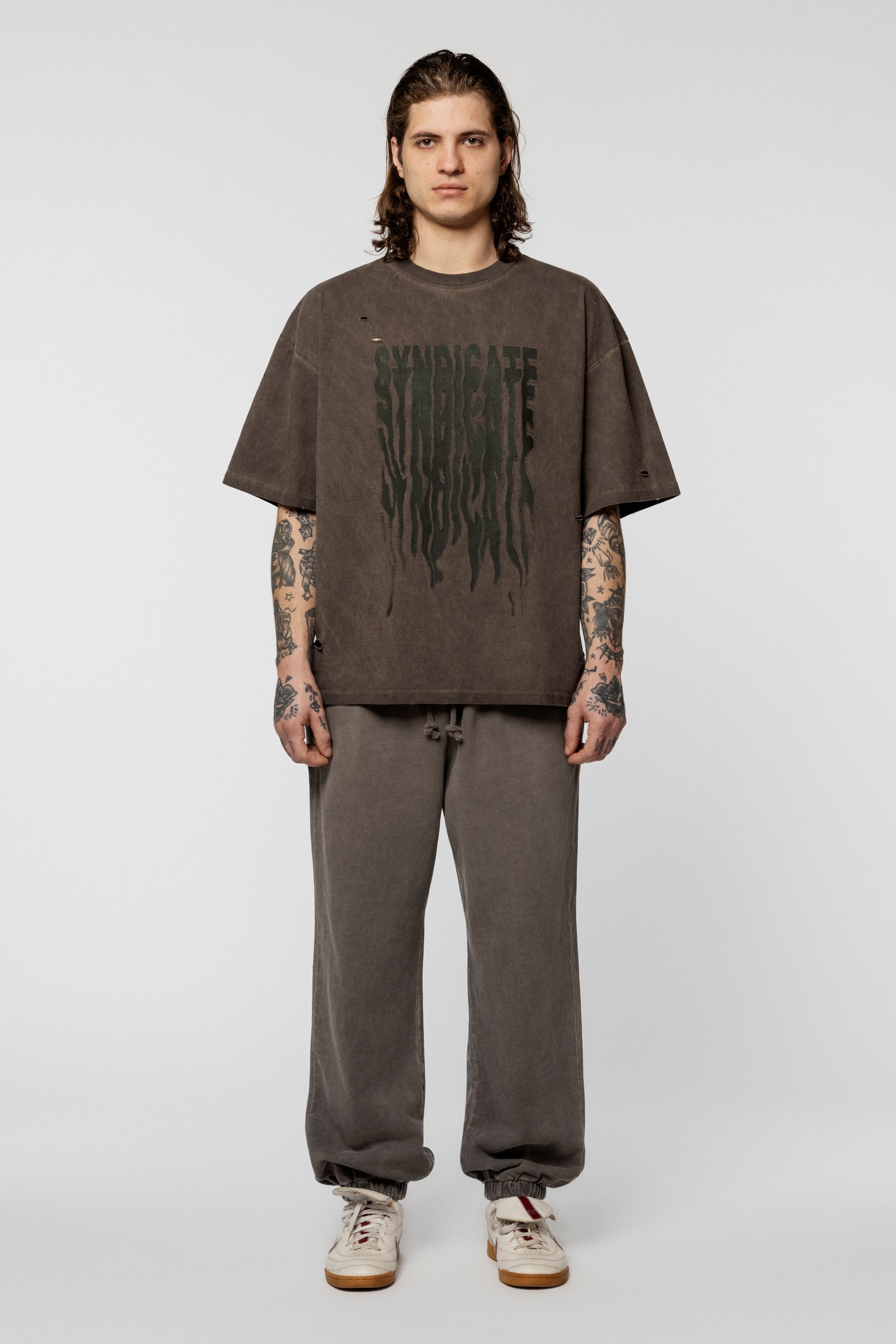 Ripped Faded Oversized T-shirt Brown