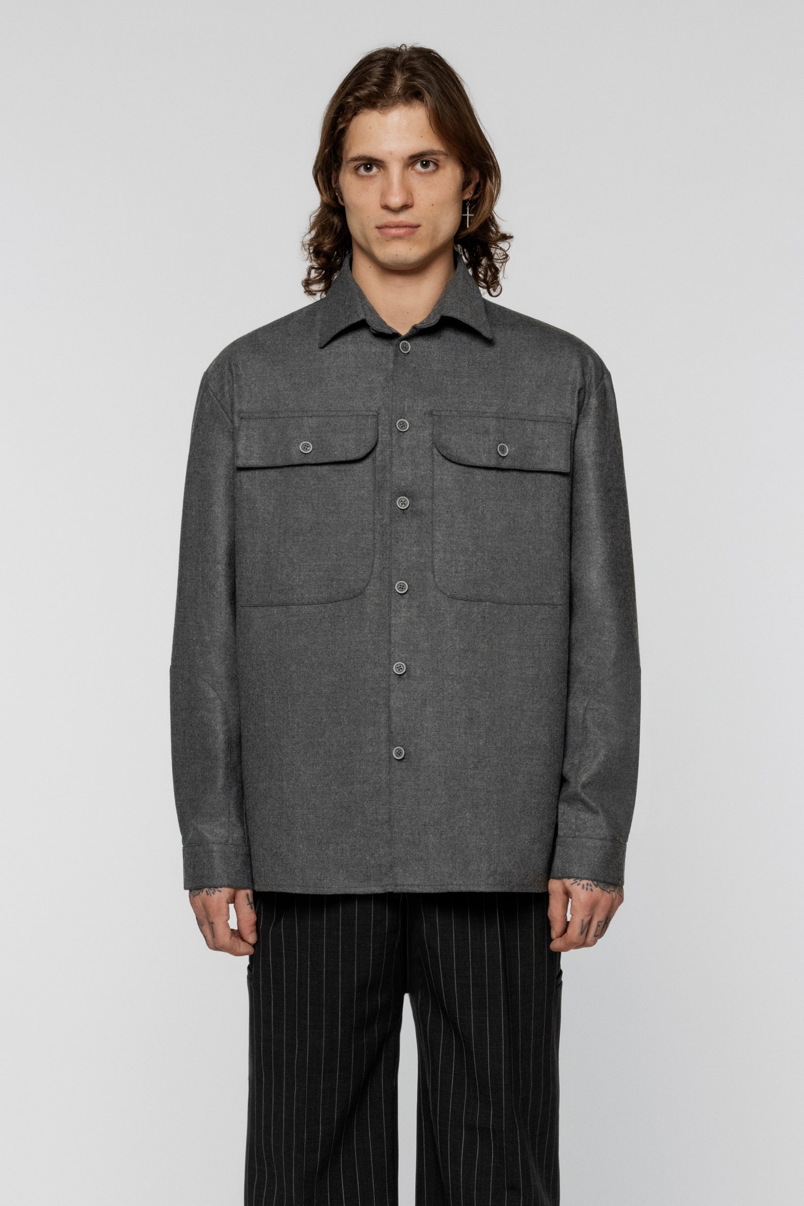 Wool Pockets Shirt Gray