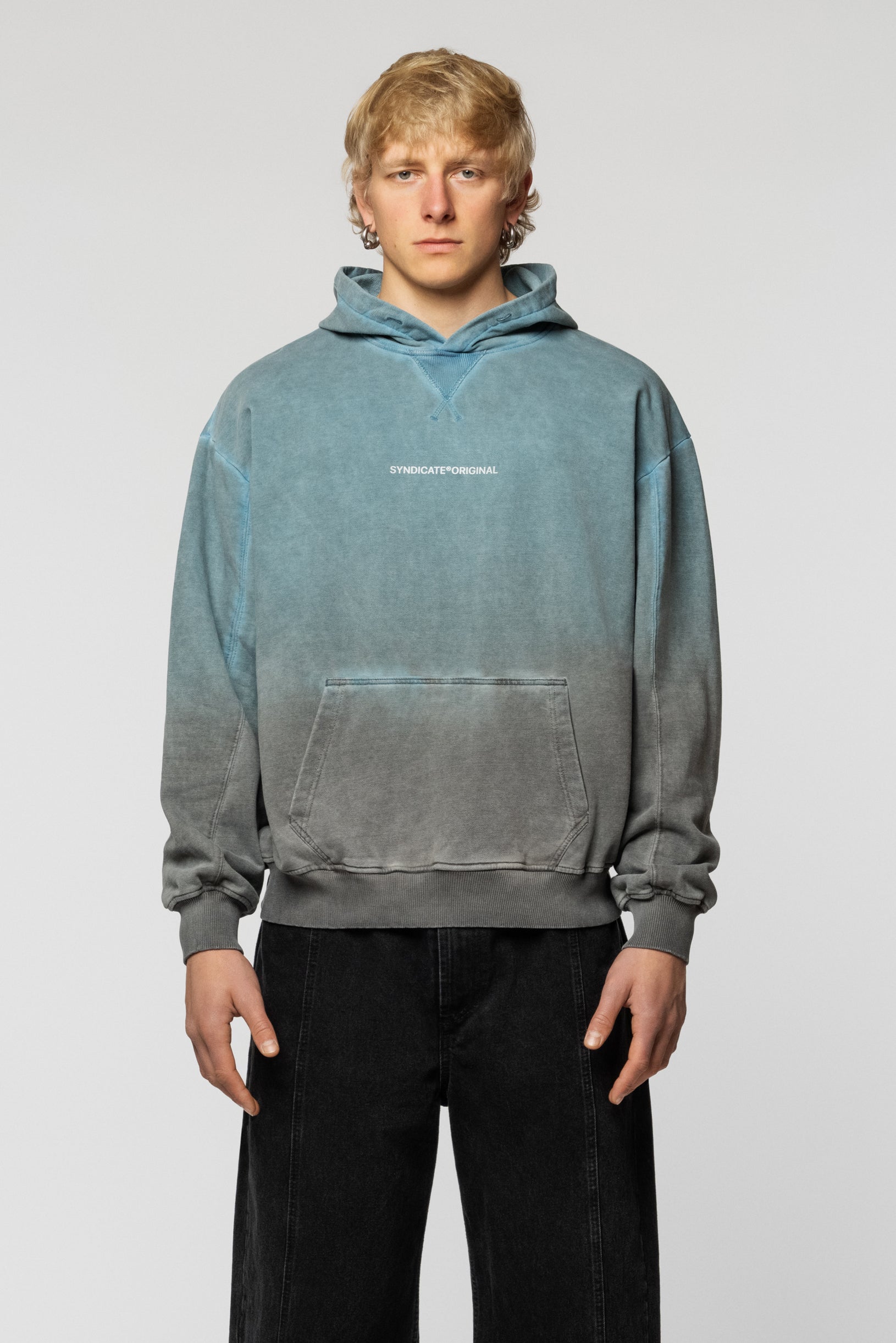 Faded Double Colored Hoodie Blue Grey