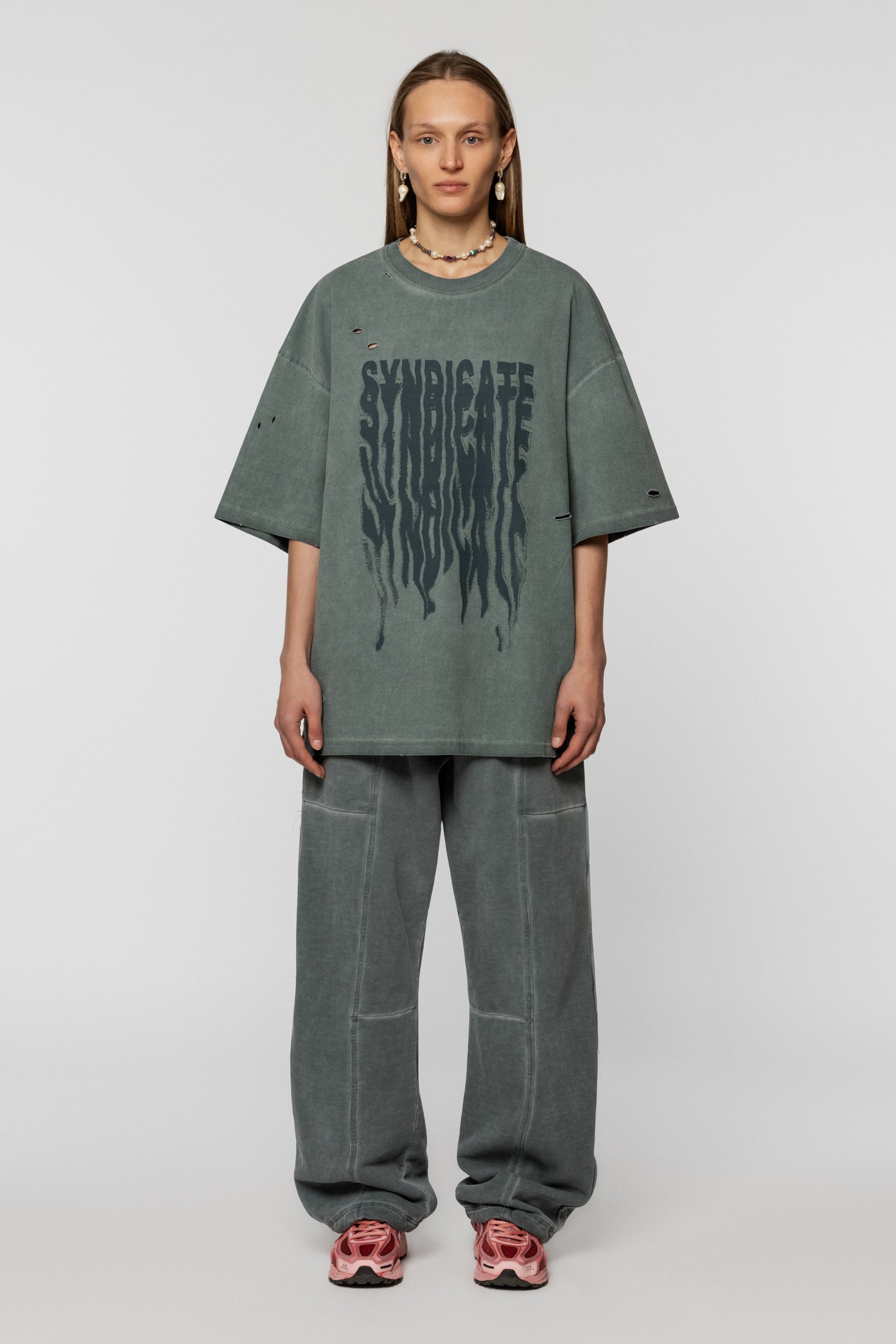 Ripped Faded Oversized T-shirt Green