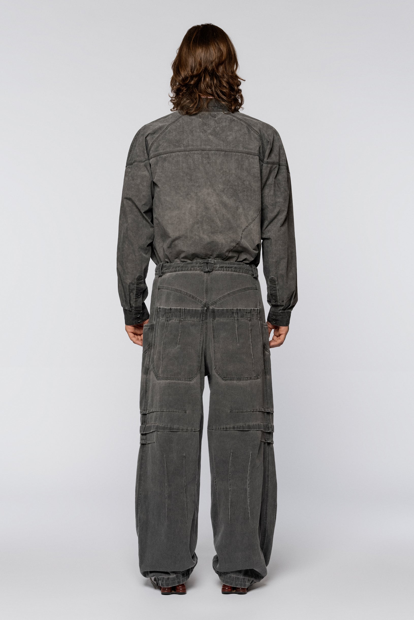 Denim Trousers Folds Grey Old Dyed