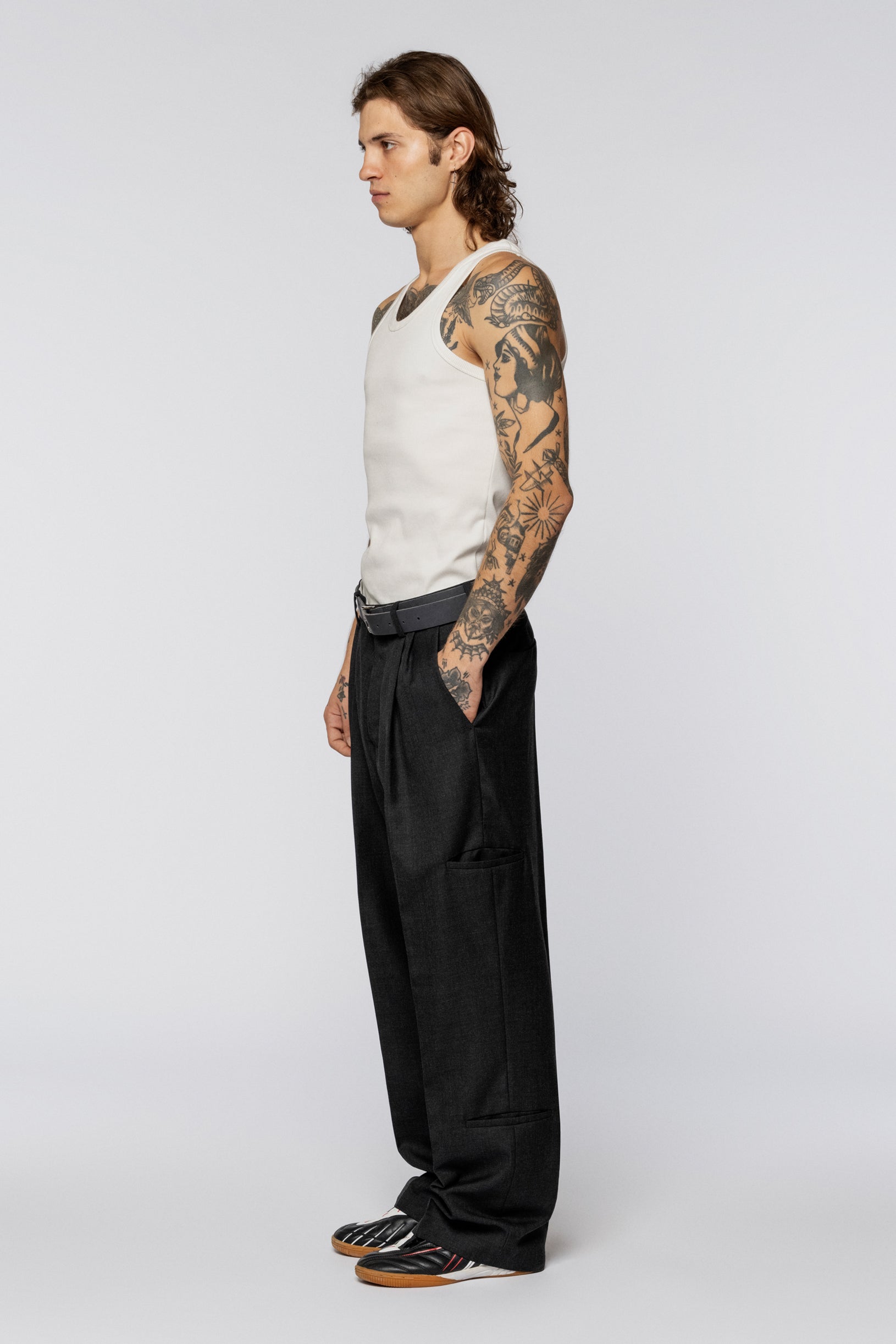 Wool trousers classic cargo Gray