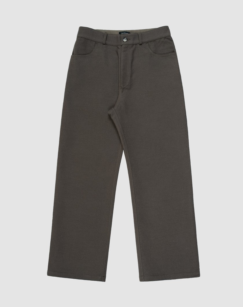 Dual Layer Wool-Cotton Pants Khaki