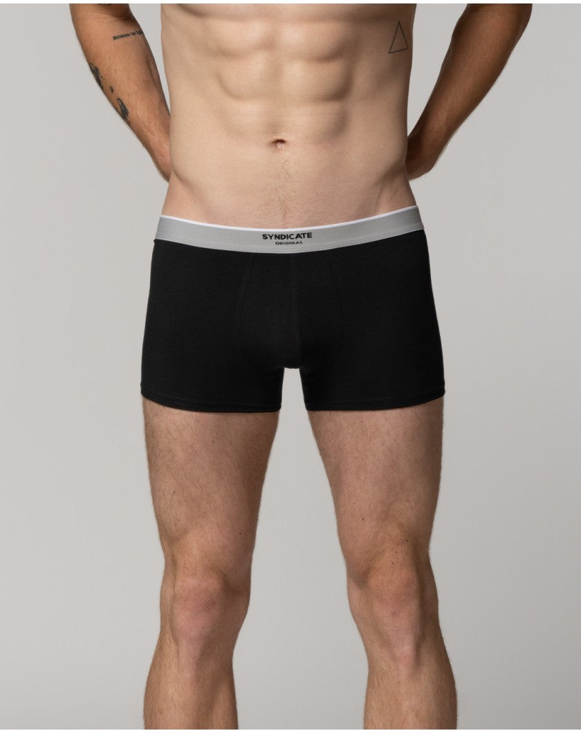 Men's black viscose boxers with a contrasting waistband