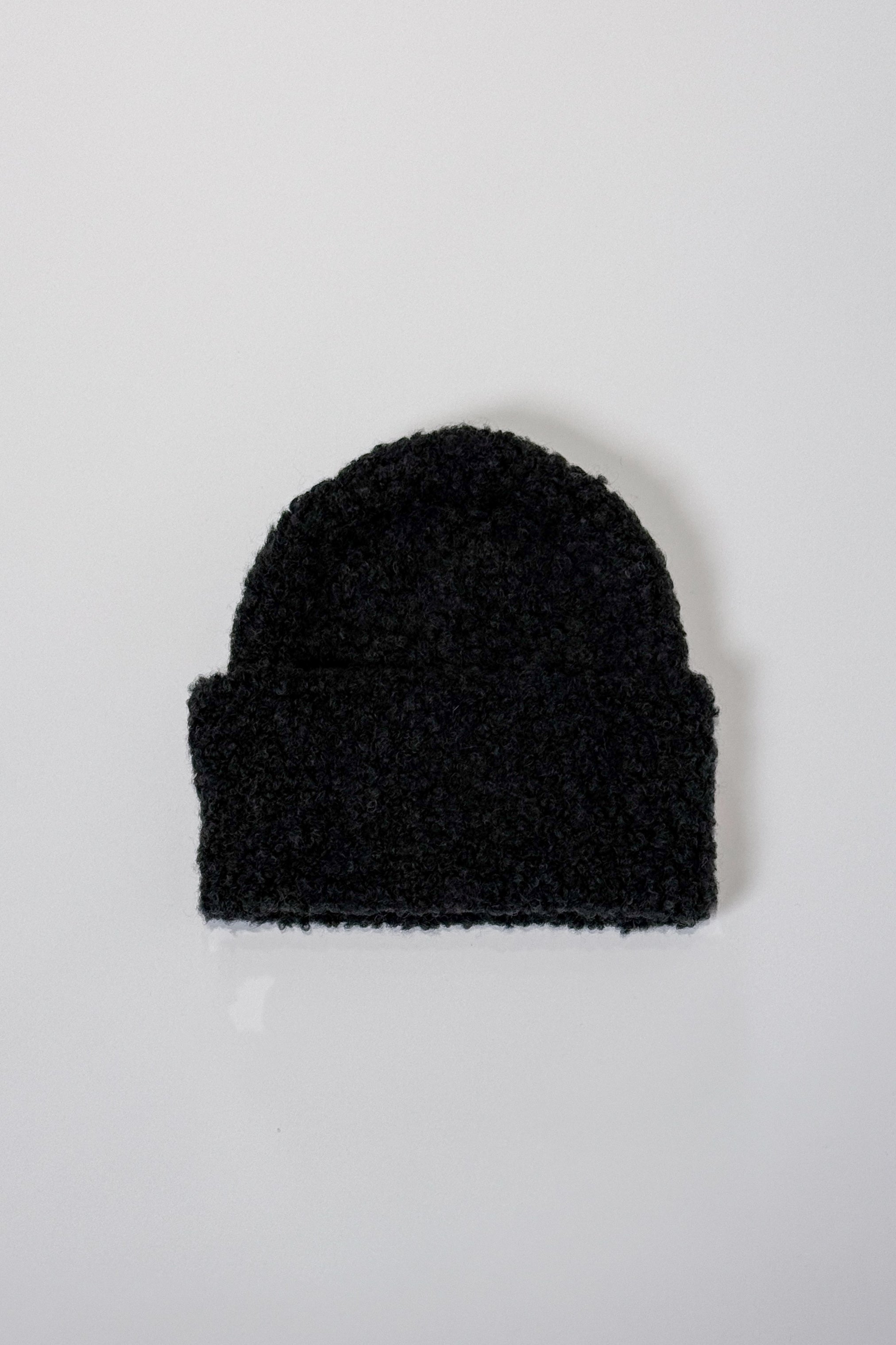 Merino Wool Hand Knitted Boucle Hat Black