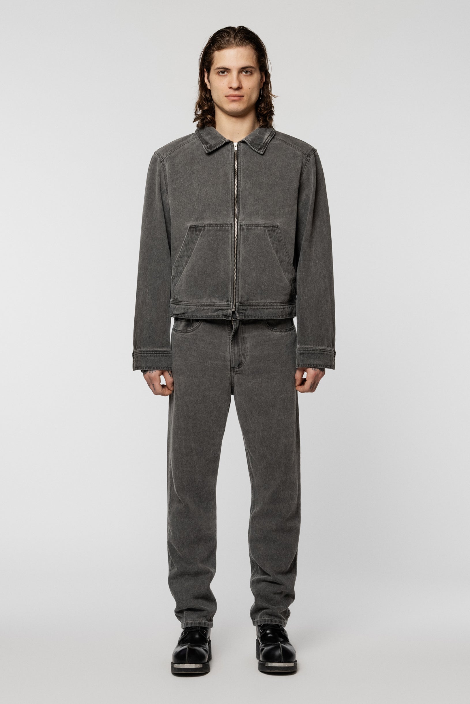 Джинси прямого крою сірі з ефектом вицвітання, 100% бавовна