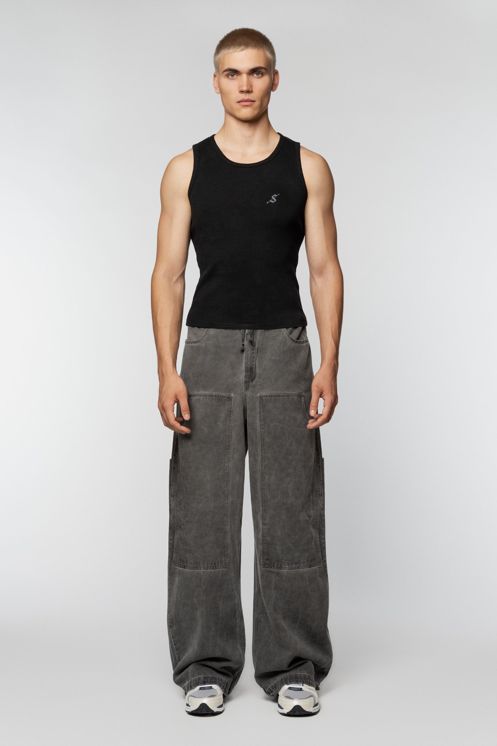 Vintage wide grey Carpenter jeans with a drawstring