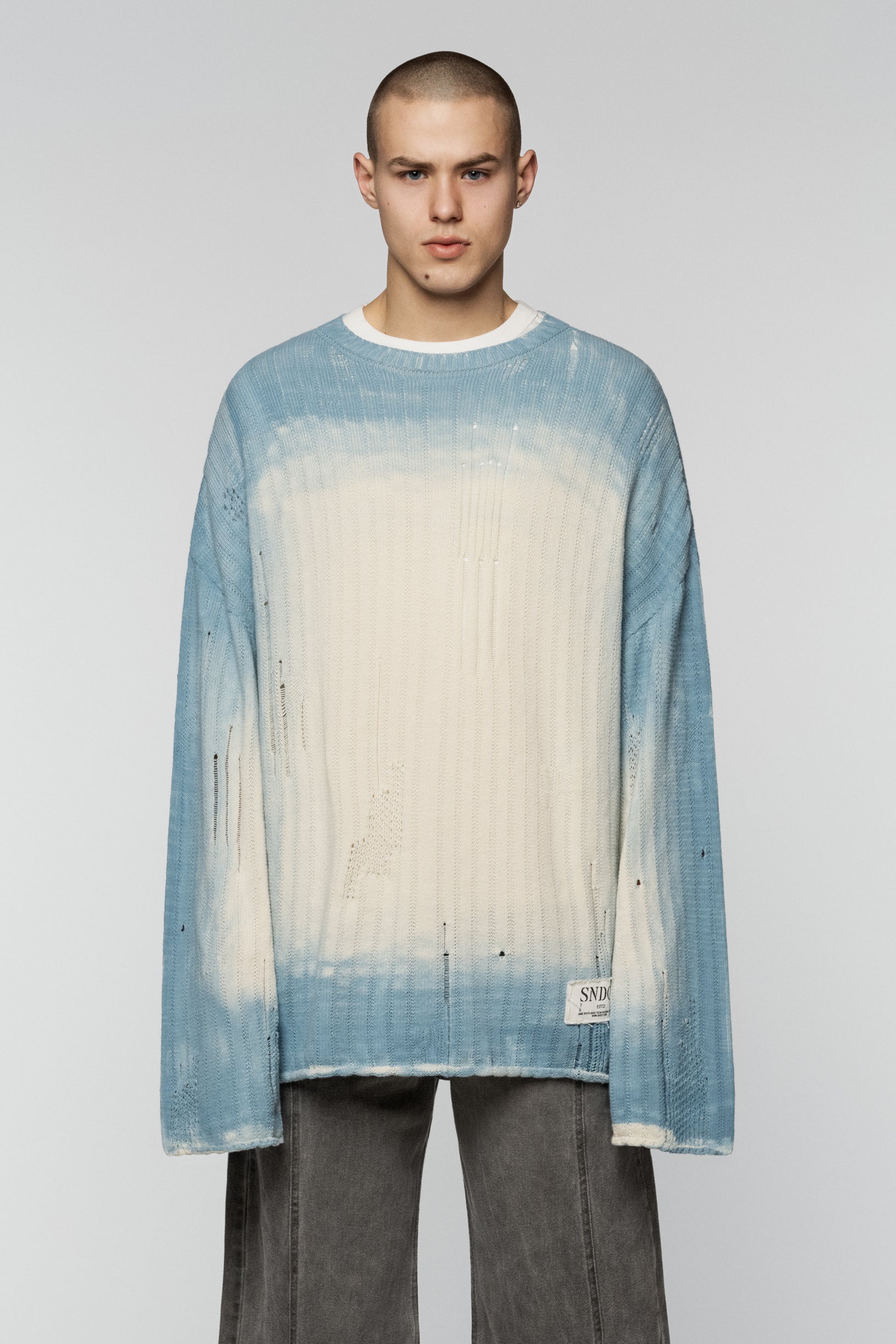 Dyed Loose Knit Sweater Ivory Blue