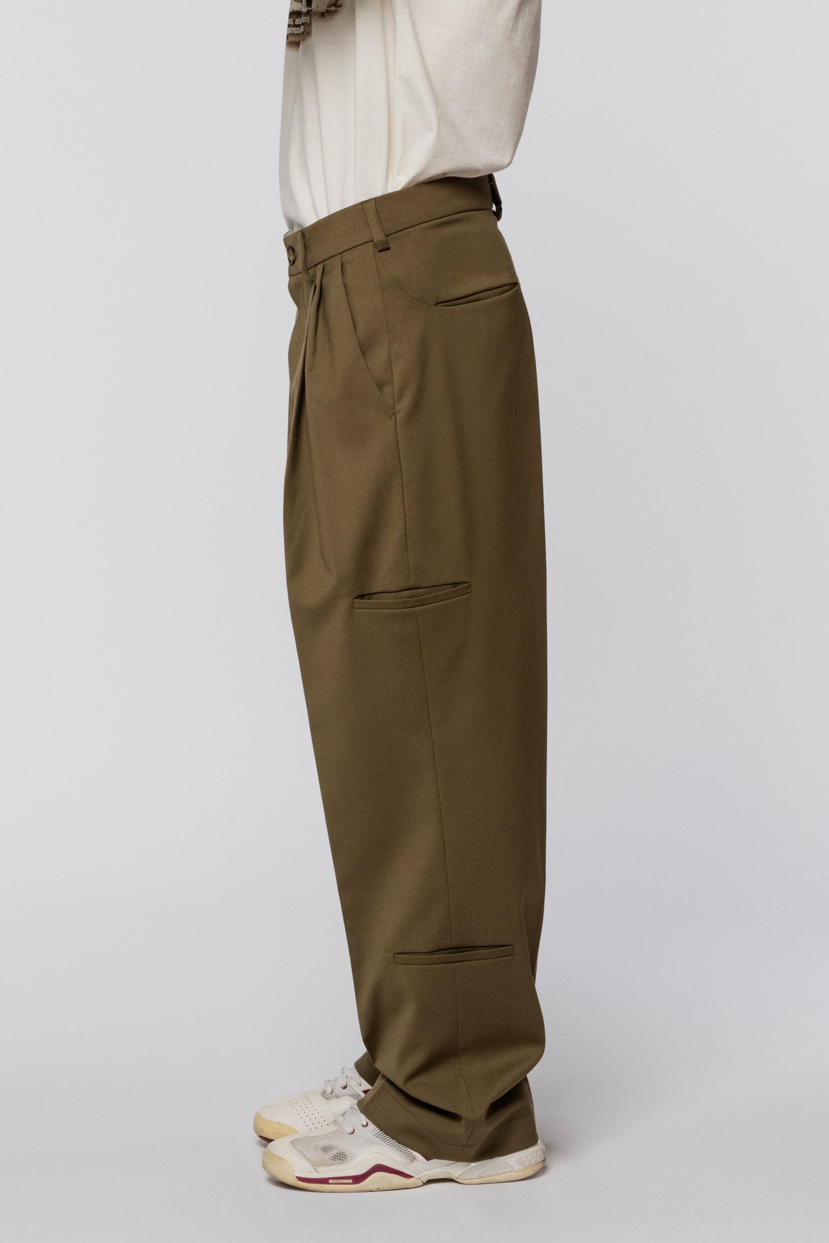 Wool trousers classic cargo Khaki