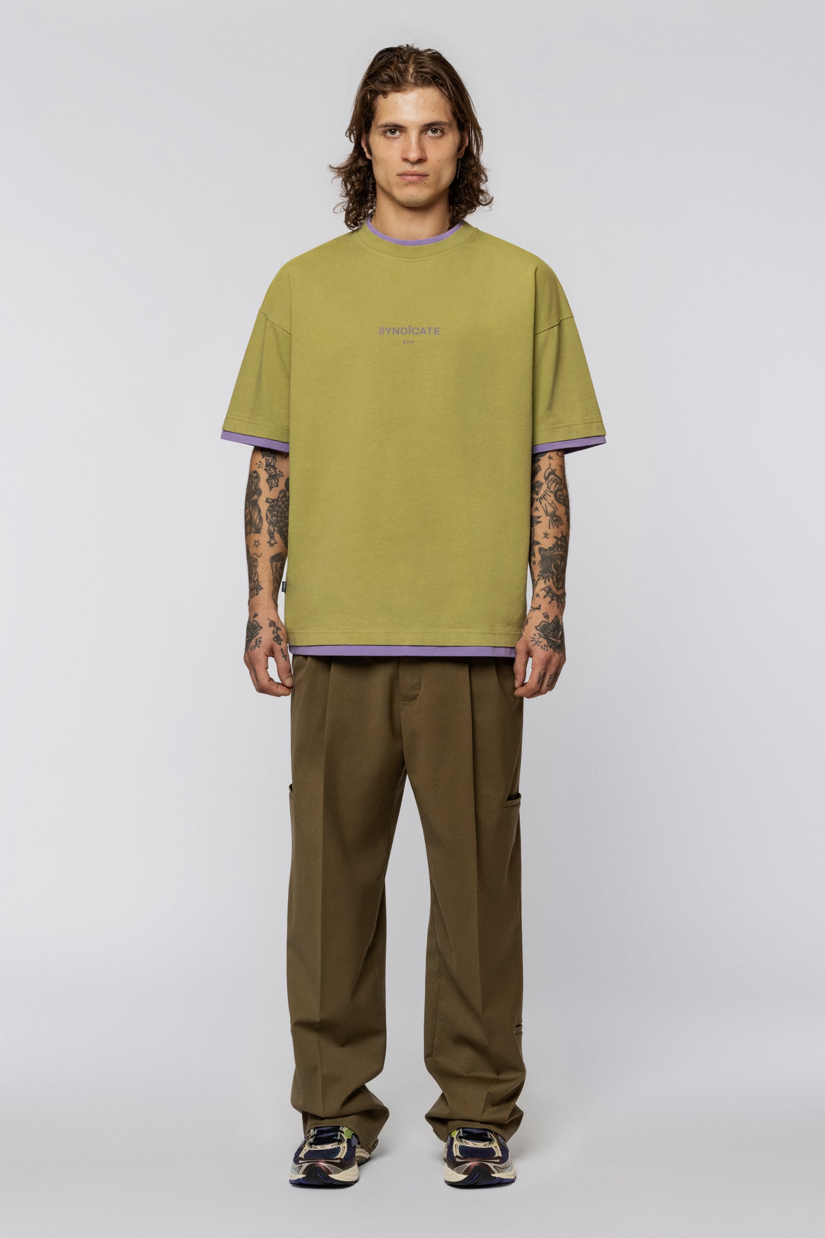 Double collar oversized T-shirt Moss