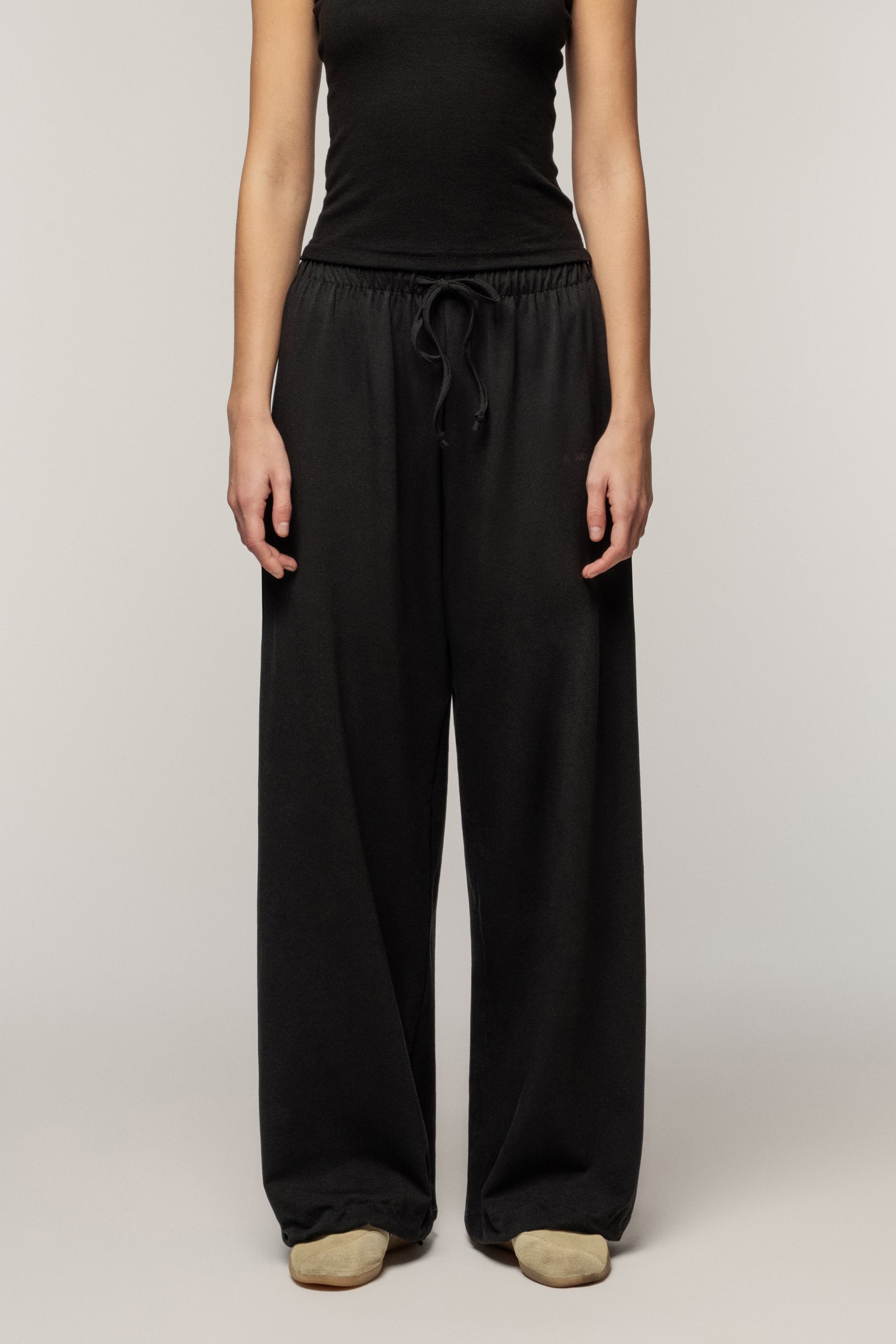 Palazzo Cotton Trousers Black