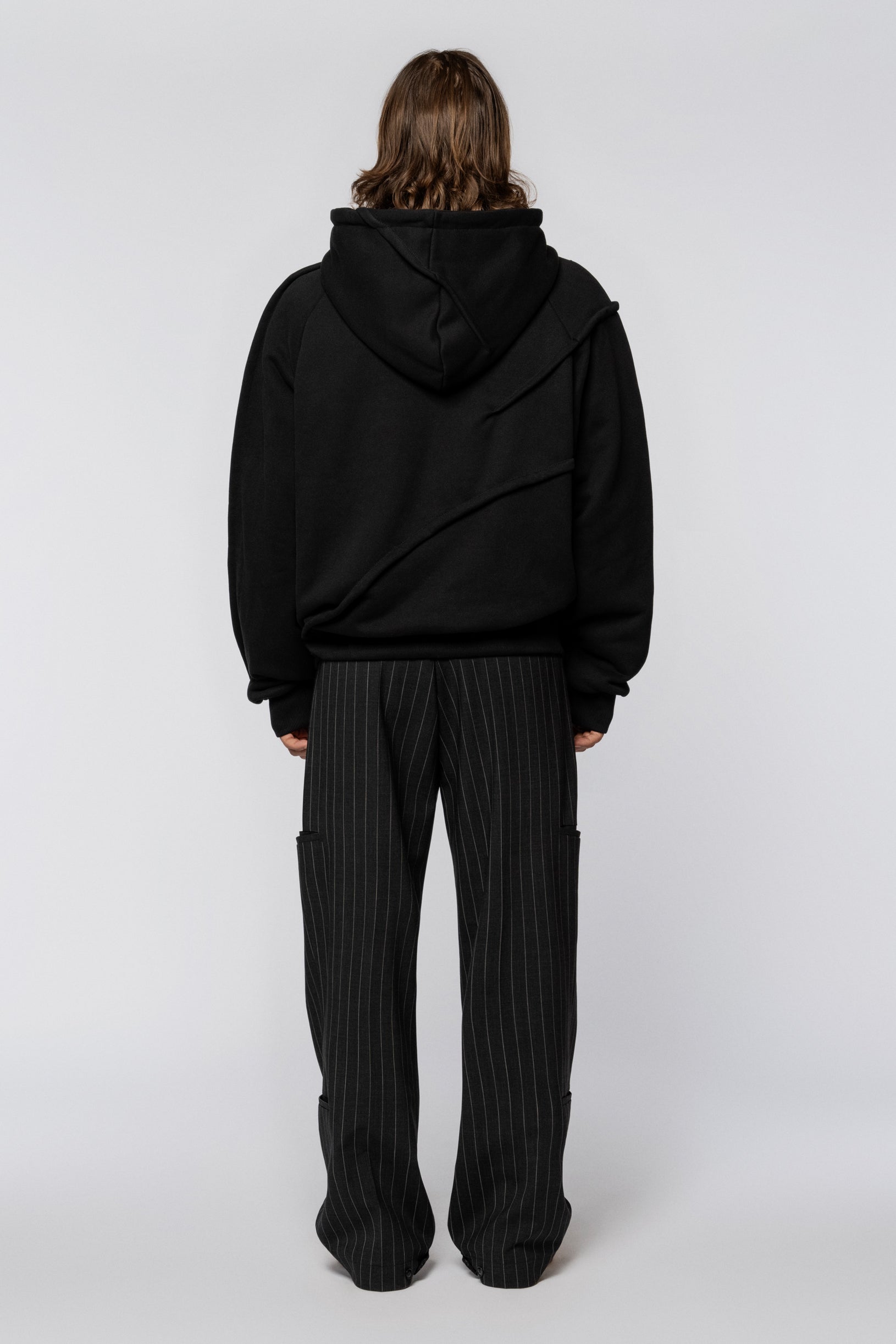 Zip Hoodie raglan Folds Black