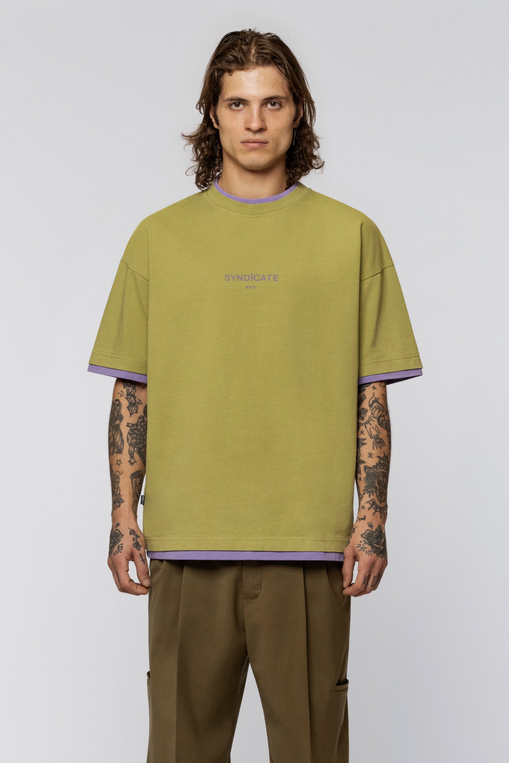 Double collar oversized T-shirt Moss