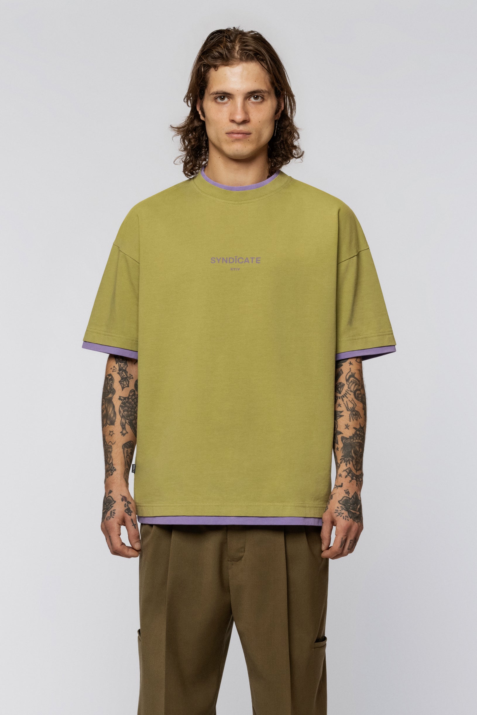 Double collar oversized T-shirt Moss