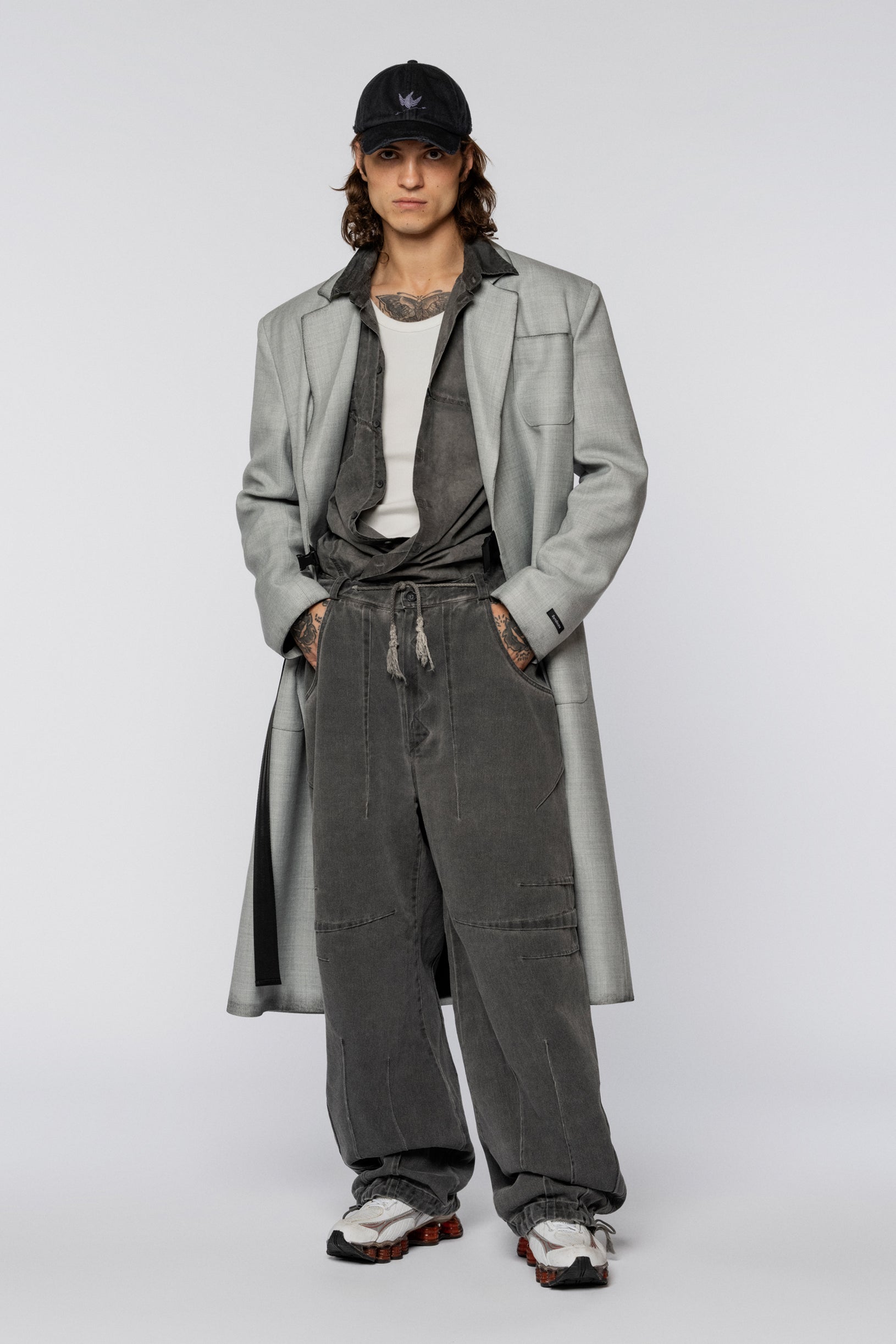 Grey oversize wool coat with patch pockets