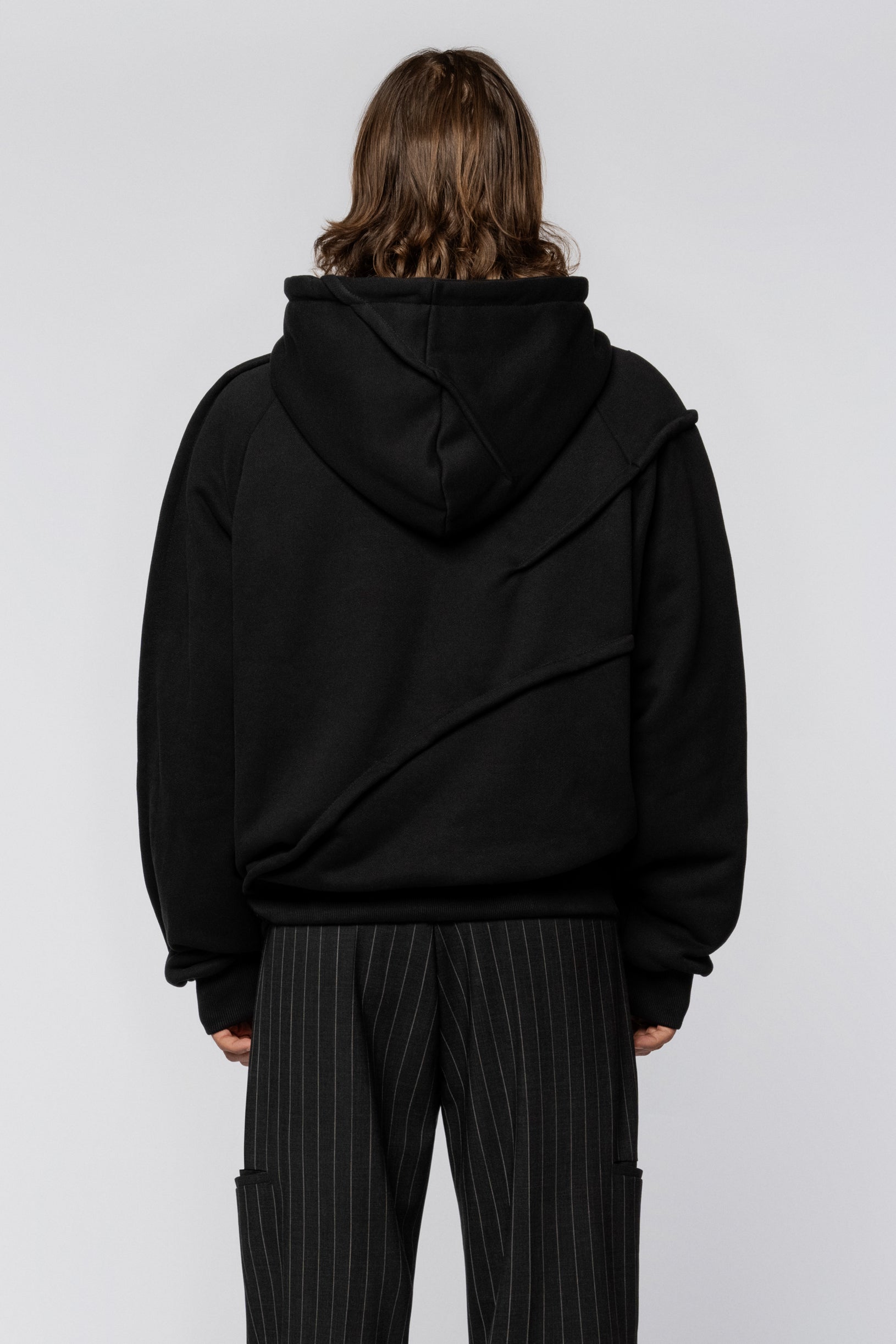 Zip Hoodie raglan Folds Black