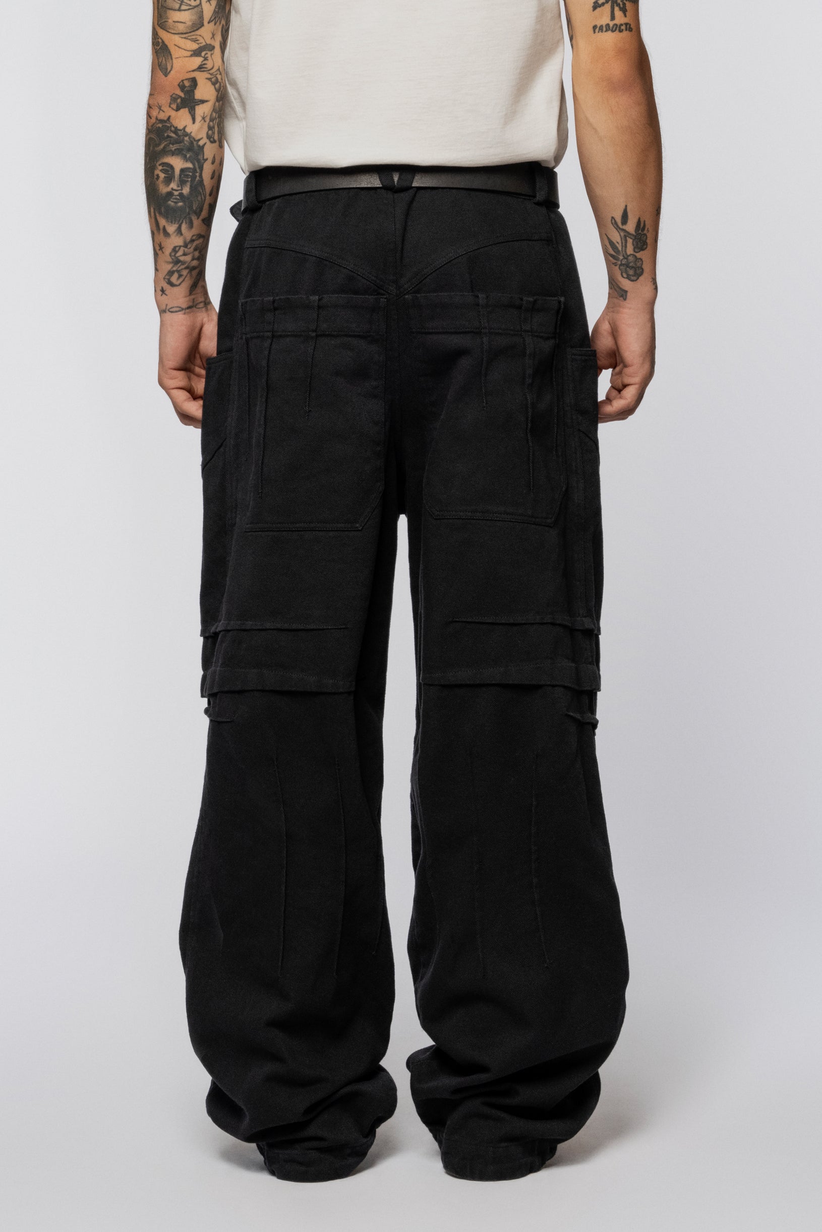 Denim Trousers Folds Black Washed