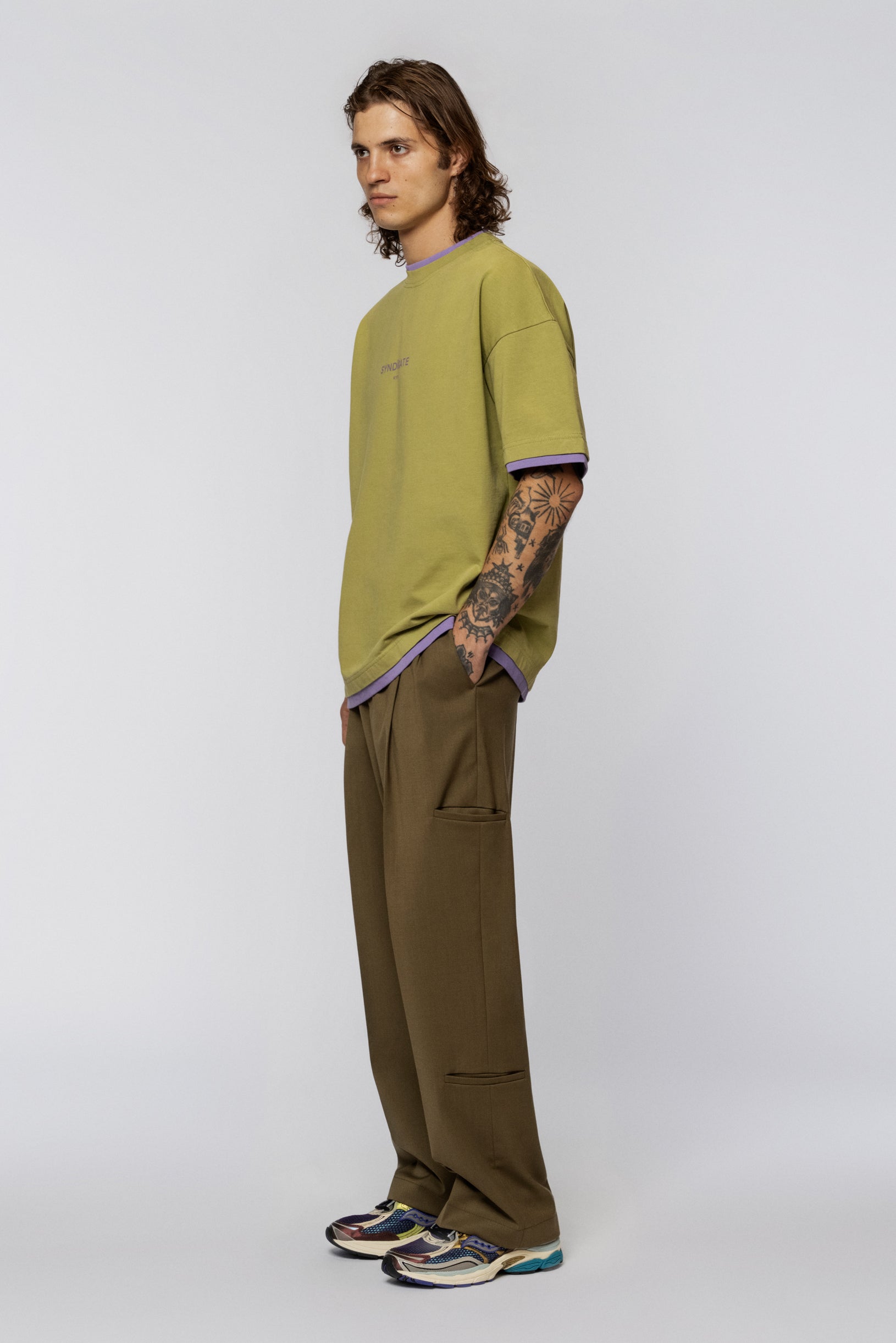 Double collar oversized T-shirt Moss