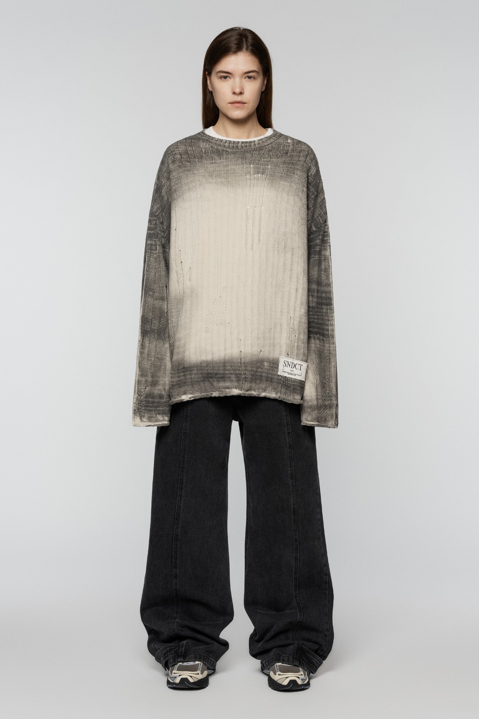 Dyed Loose Knit Sweater Ivory Gray