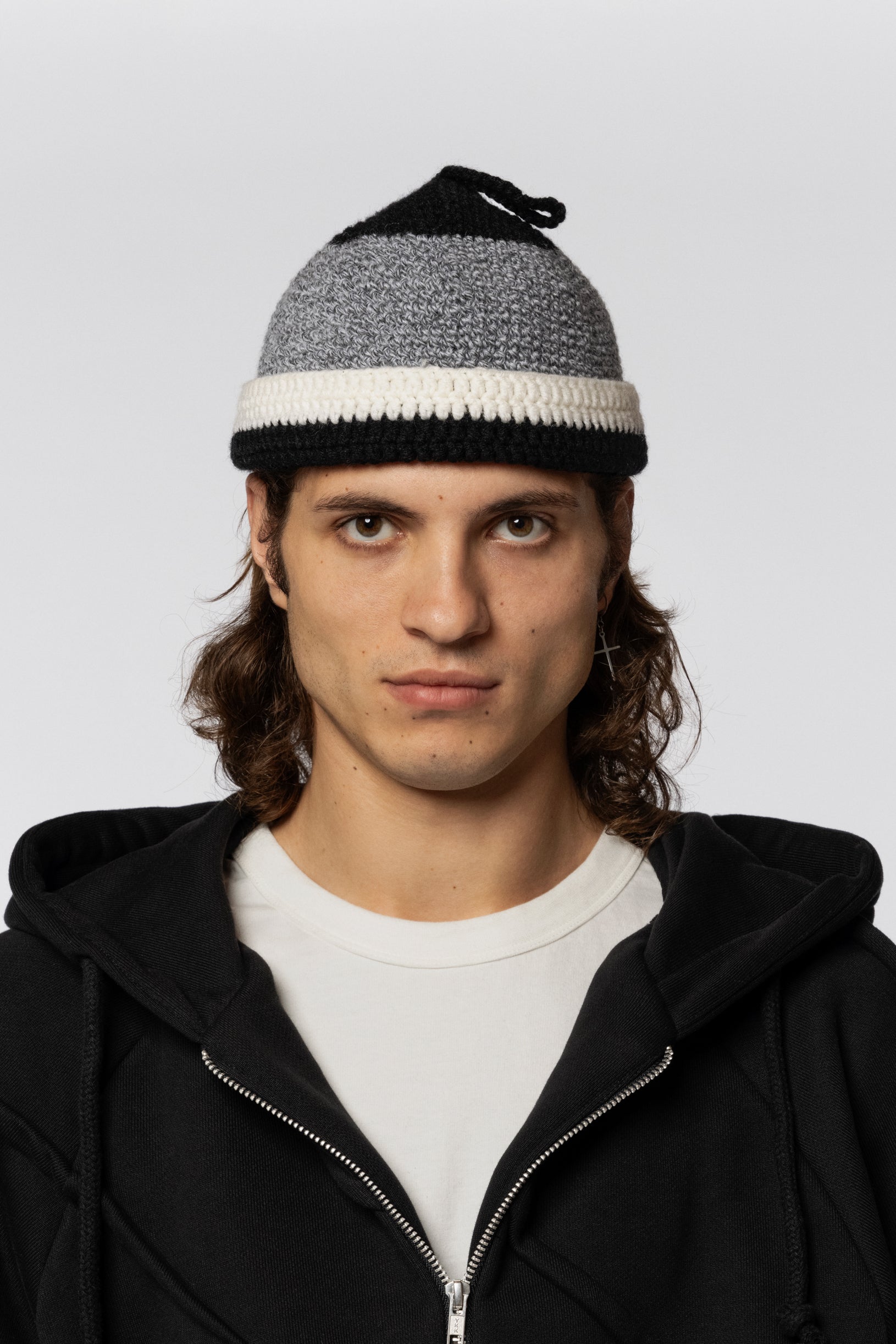 Hand Knitted Hat Black Grey