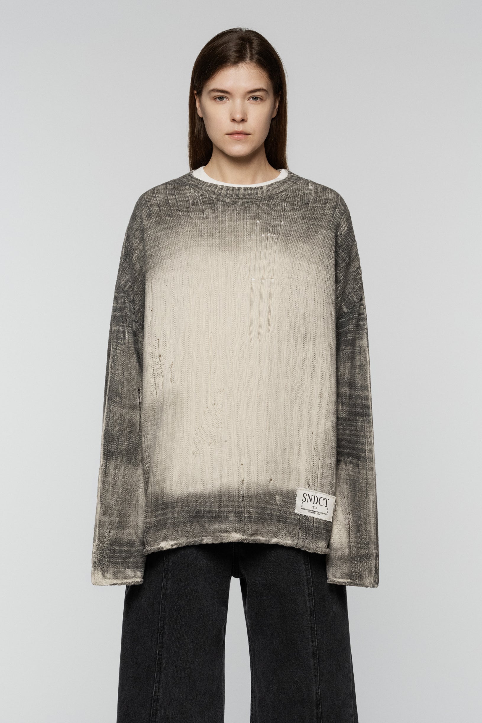 Dyed Loose Knit Sweater Ivory Gray