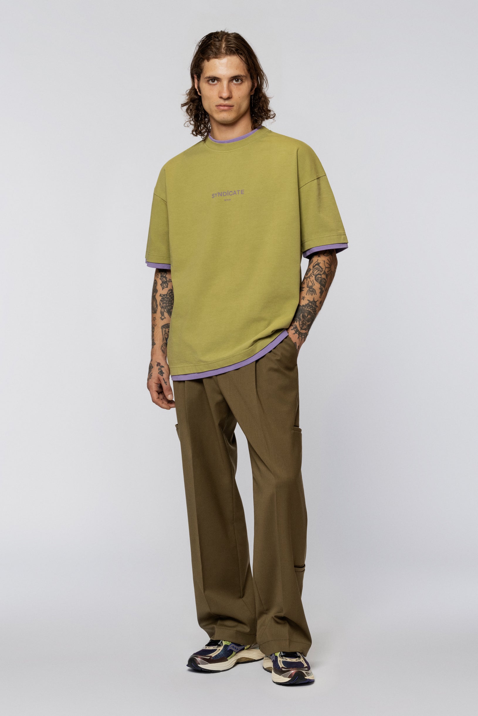 Double collar oversized T-shirt Moss