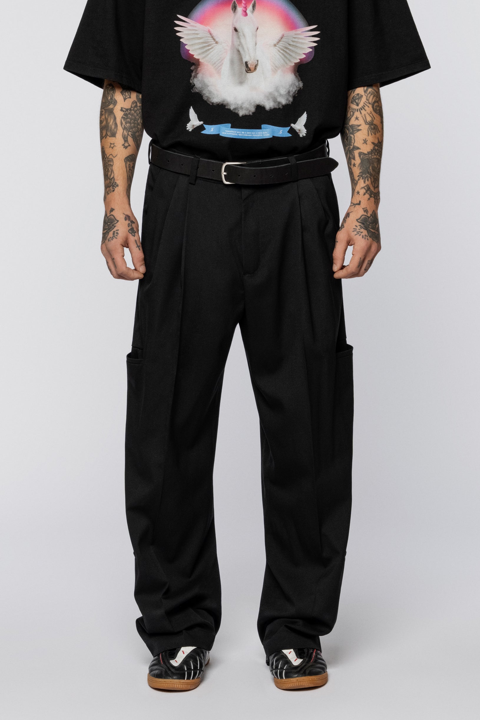 Wool trousers classic cargo Black