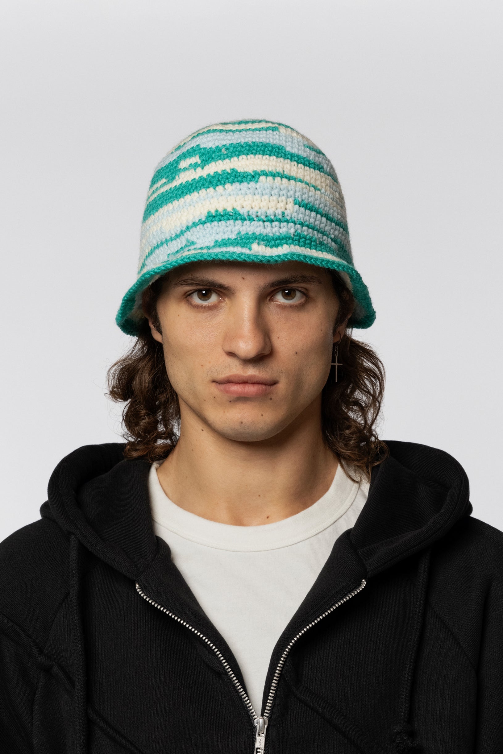 Hand Knitted Bucket Hat Camo Green