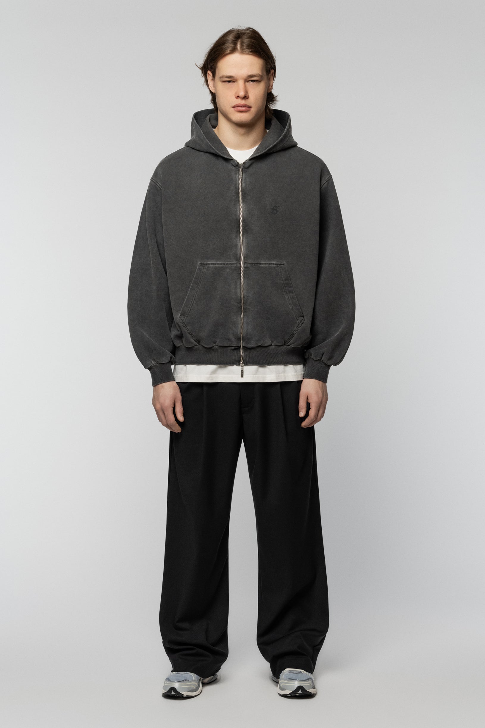 Фарбований Сірій Худі на Блискавці