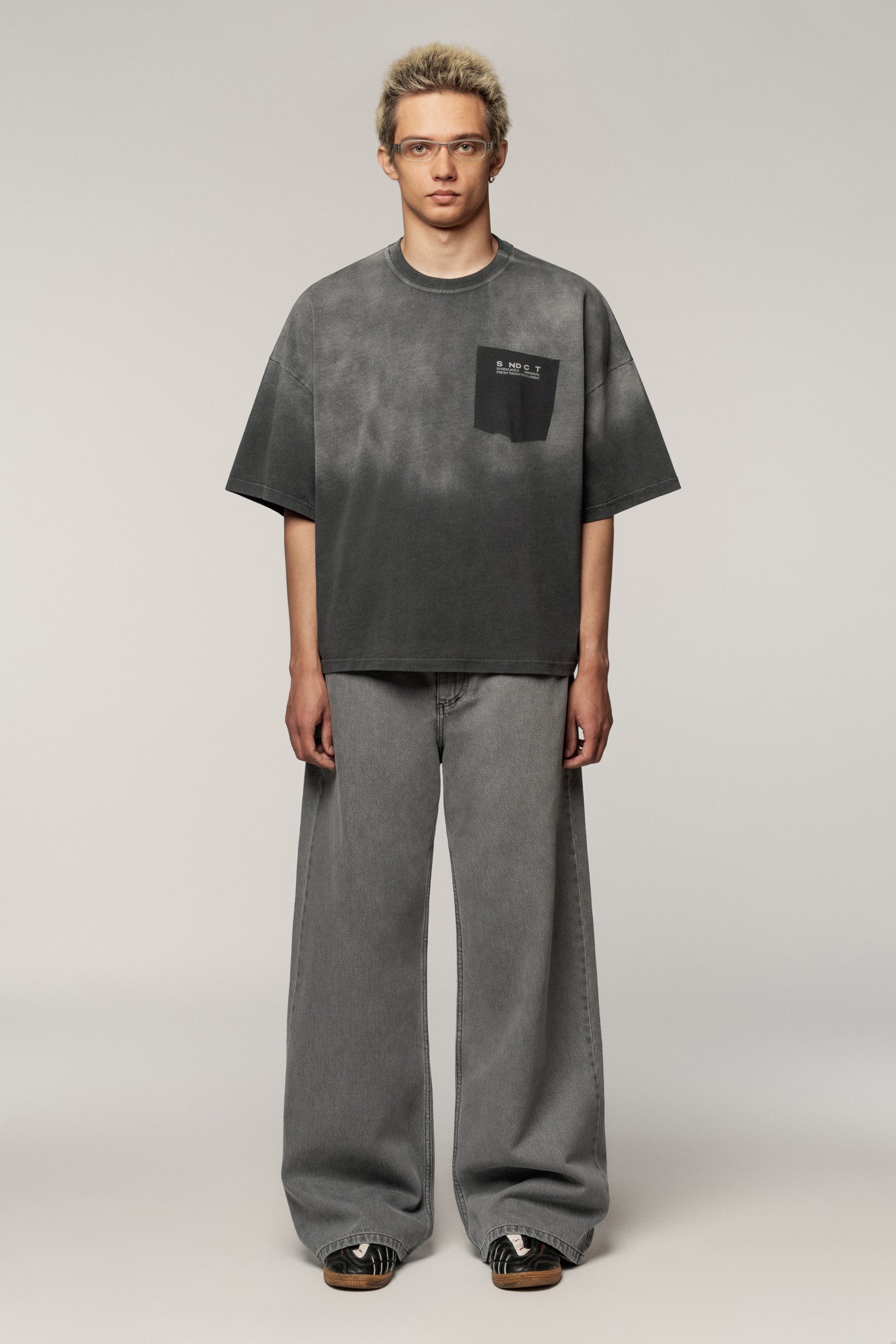 Ghost Pocket Cropped Oversize T-shirt Grey