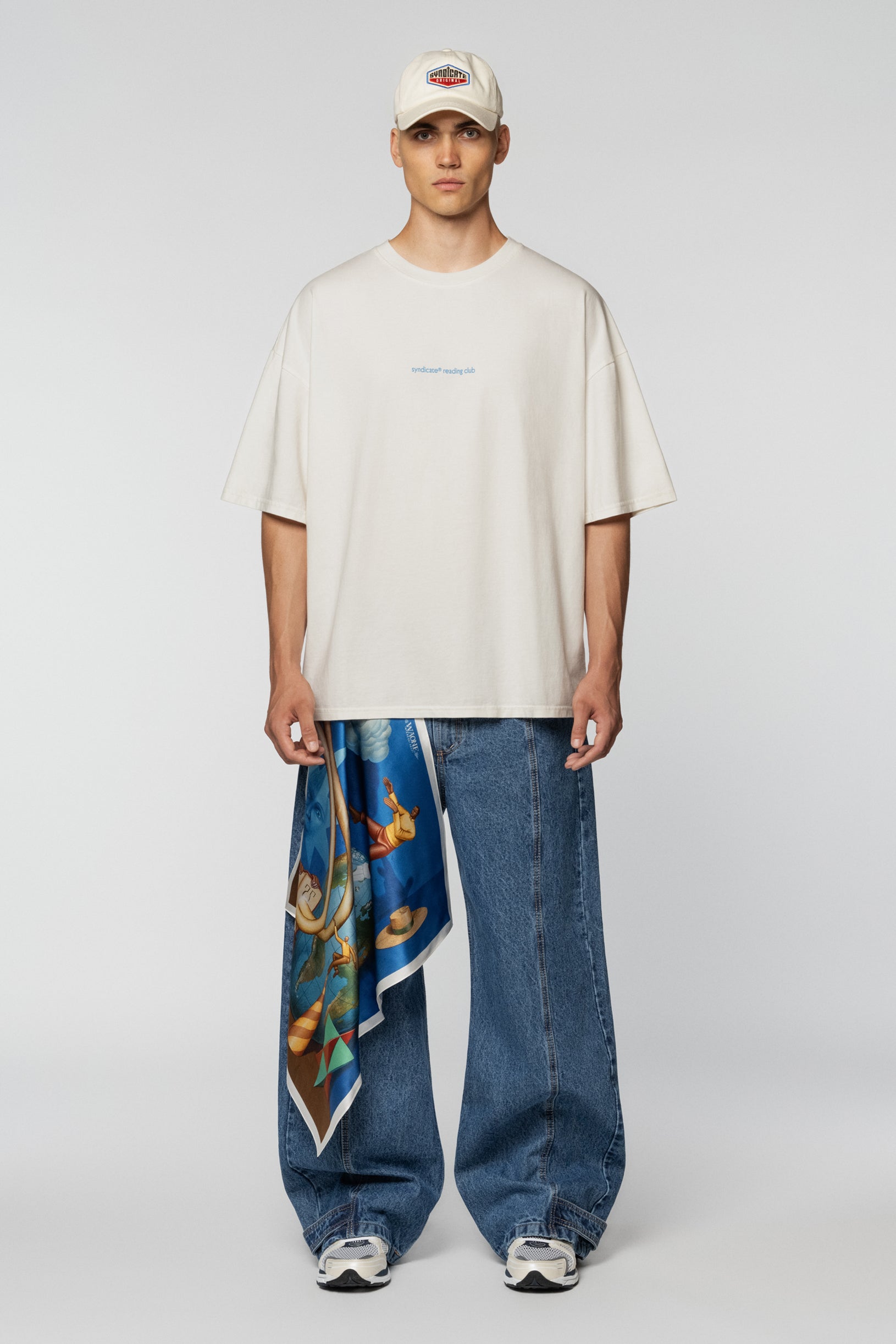 Cream oversize t-shirt with a WAONE Reading Club print