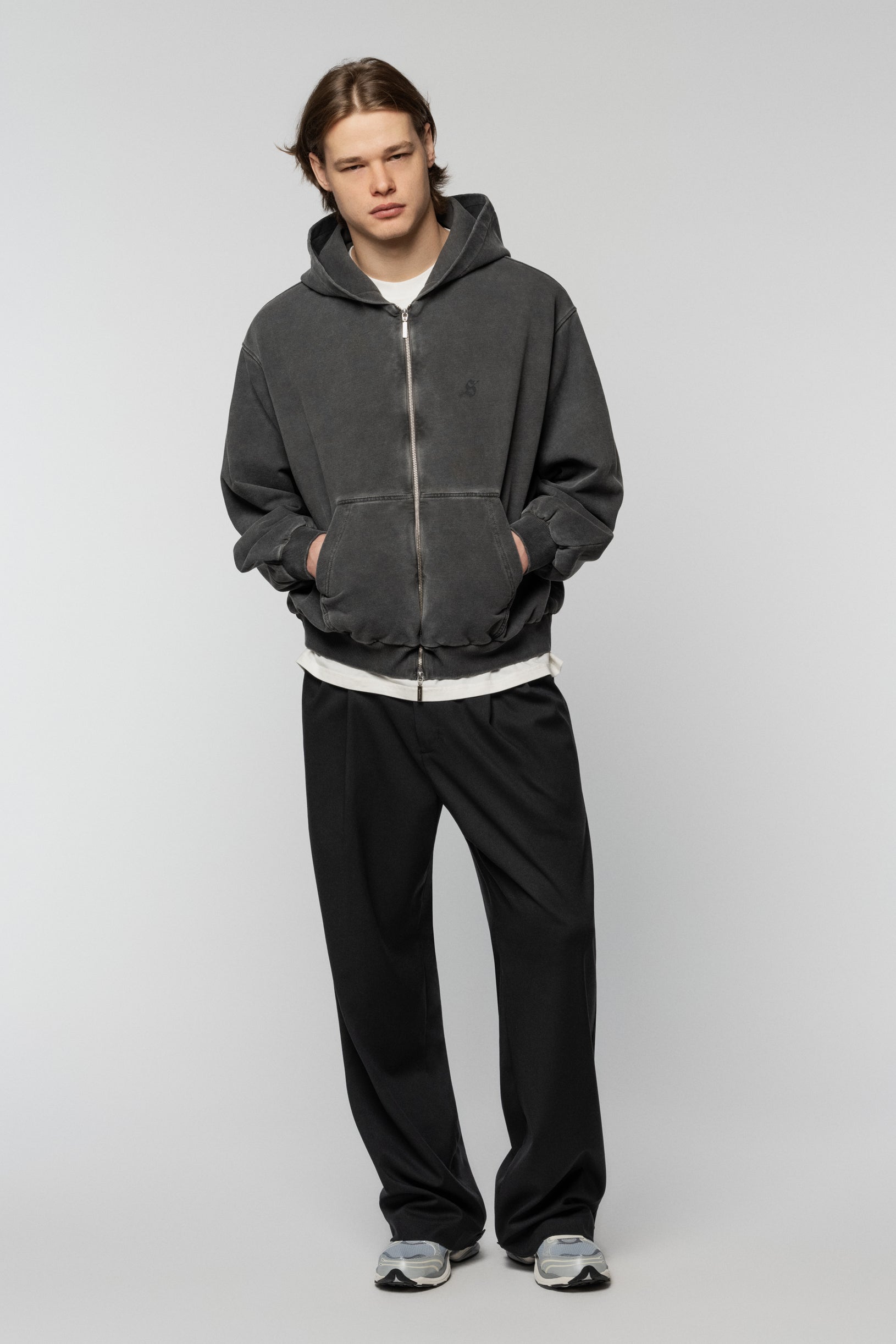 Фарбований Сірій Худі на Блискавці