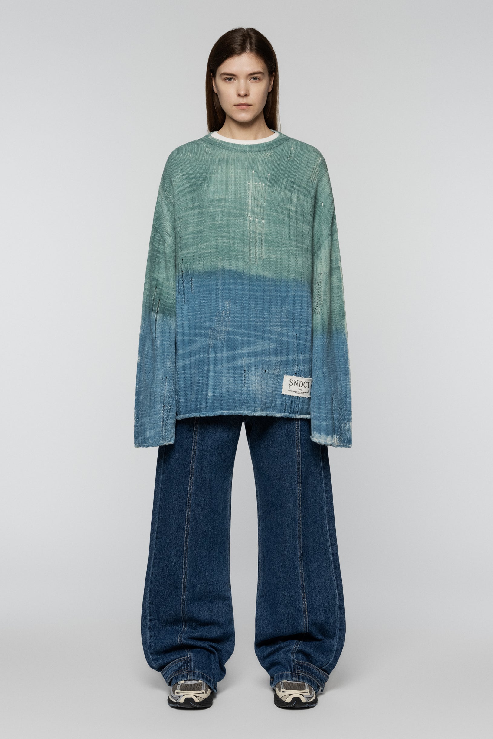 Dyed Loose Knit Sweater Green Blue