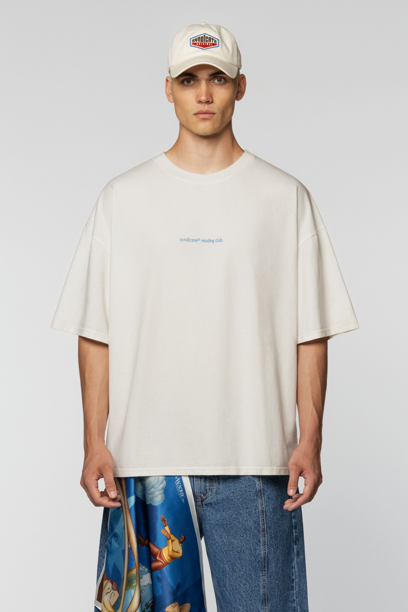 Cream oversize t-shirt with a WAONE Reading Club print