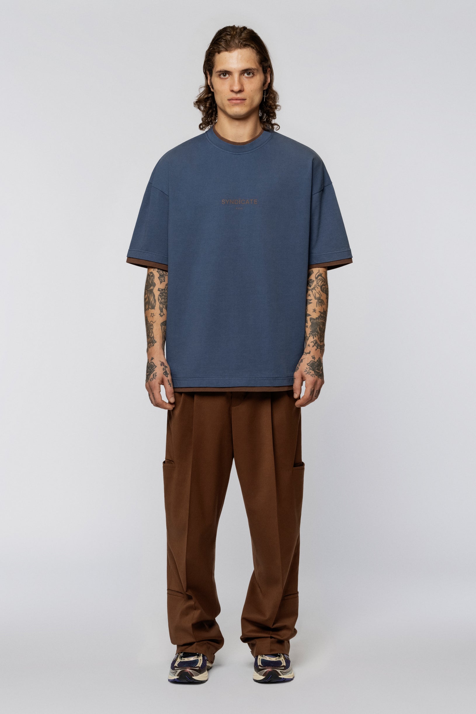 Double collar oversized T-shirt print Navy