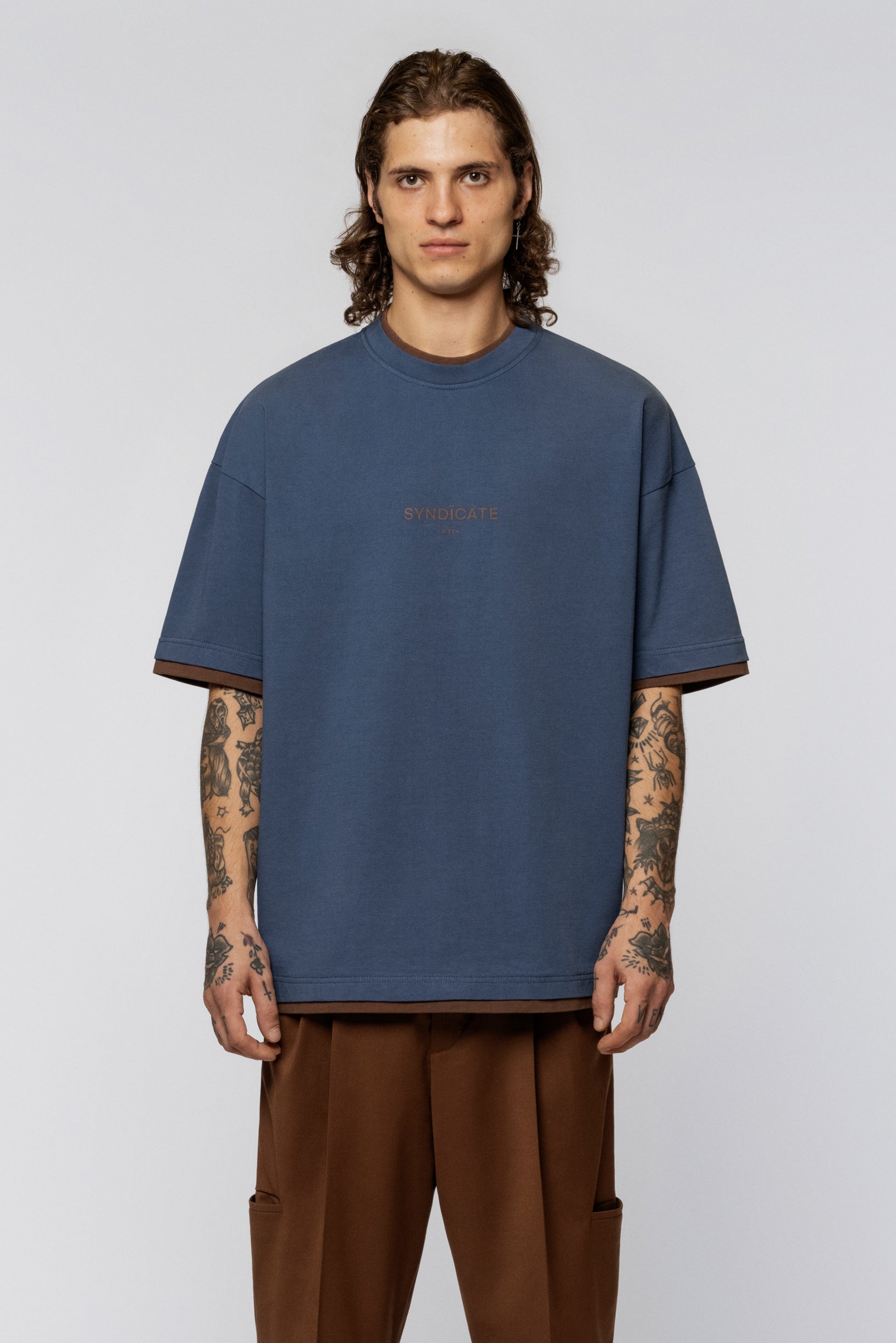 Double collar oversized T-shirt print Navy