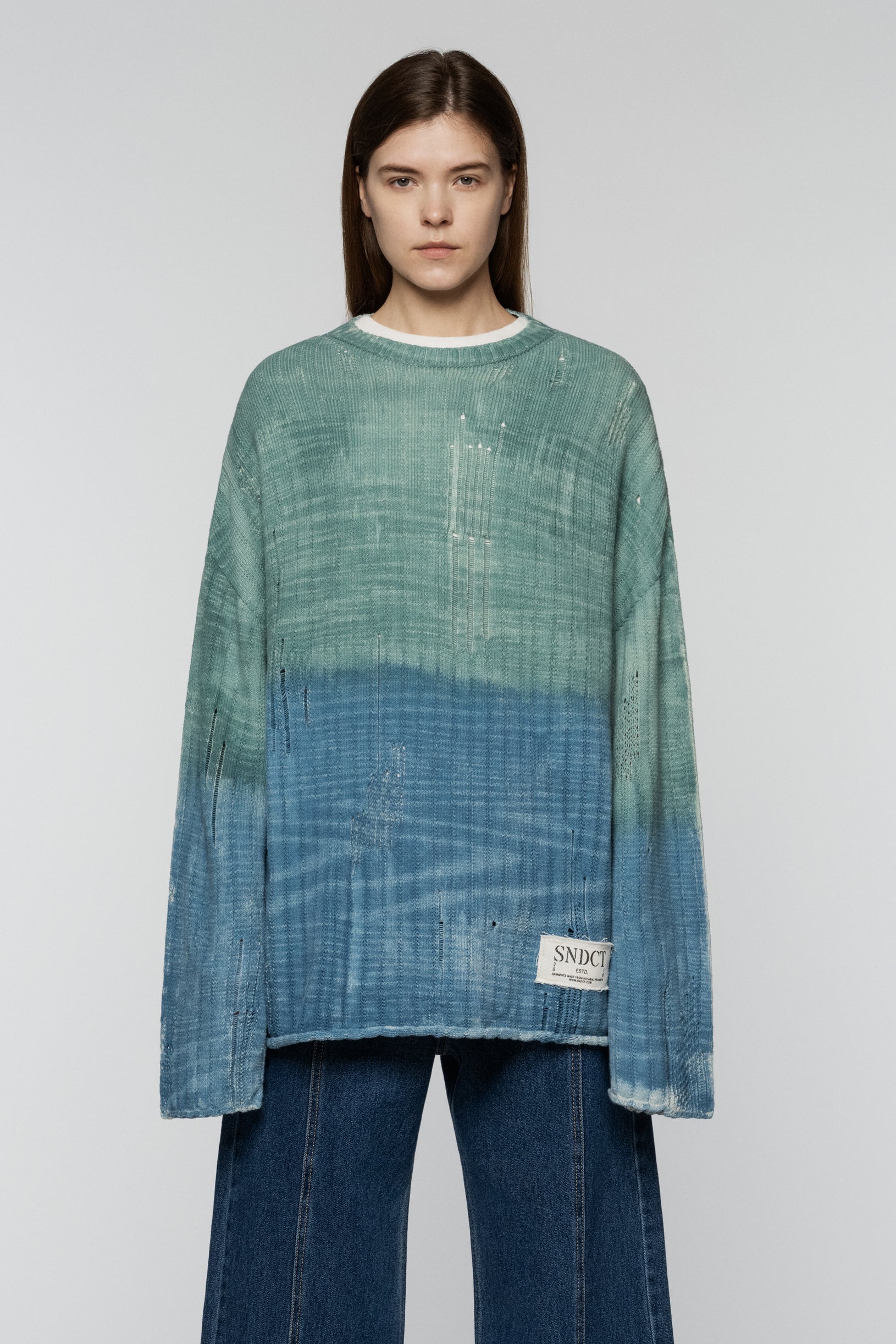 Dyed Loose Knit Sweater Green Blue