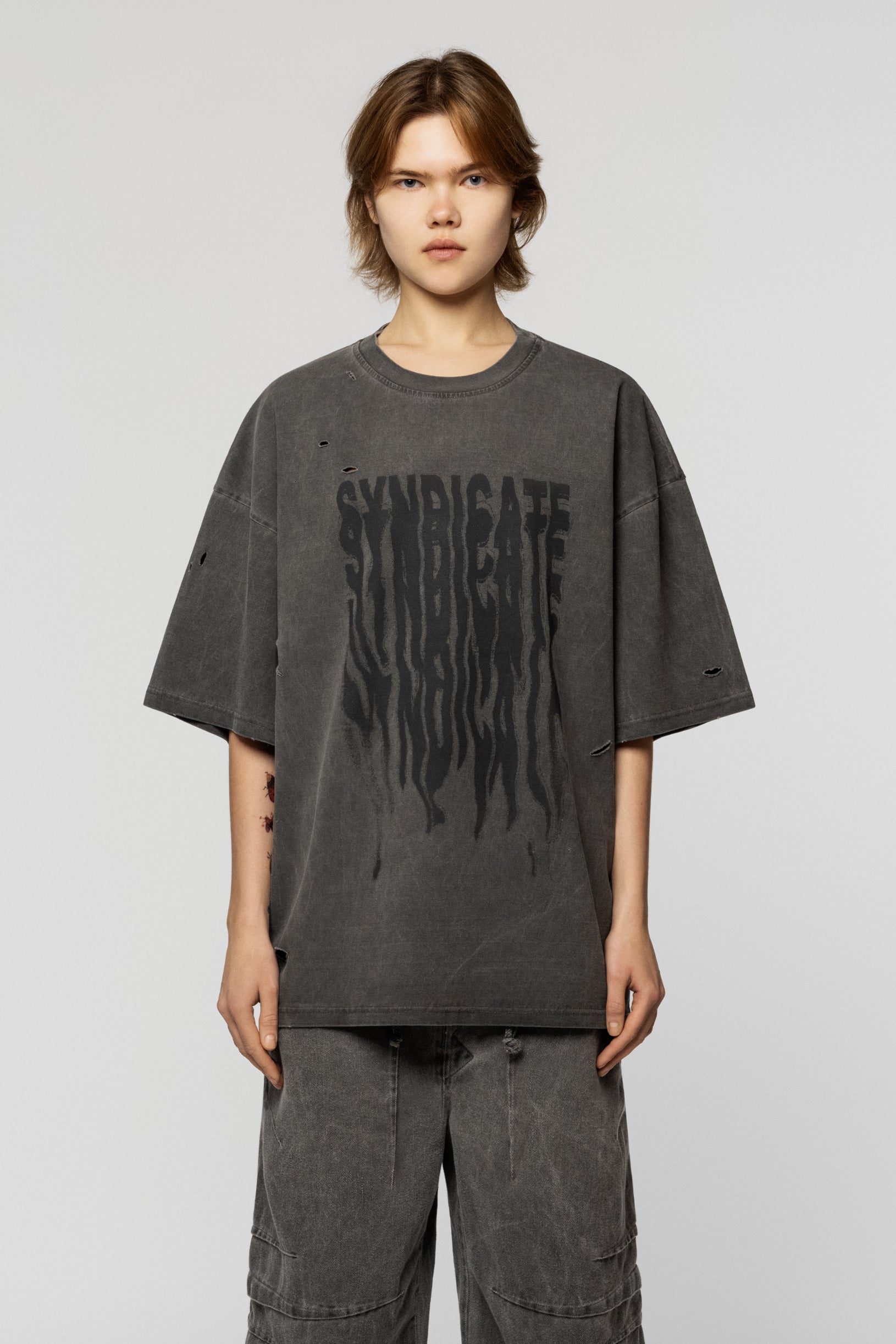 Ripped Faded Oversized T-shirt Grey