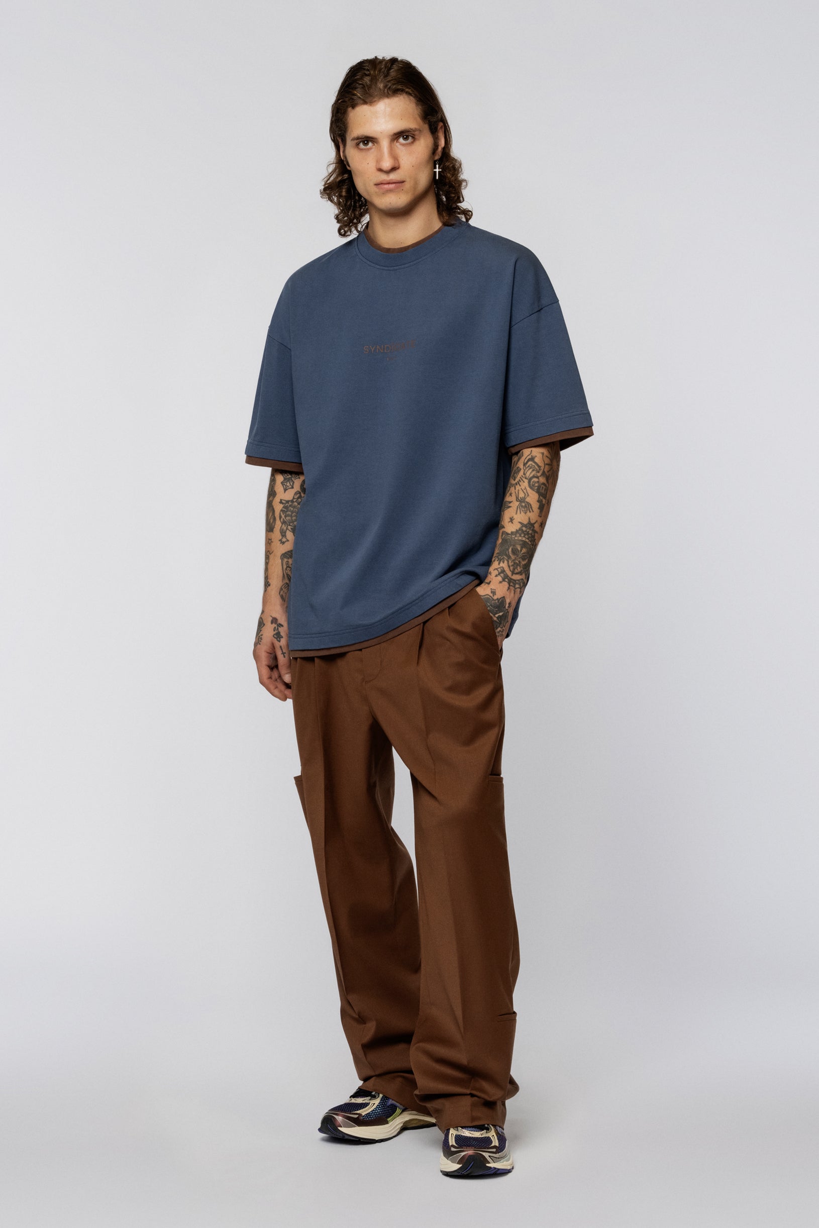 Double collar oversized T-shirt print Navy