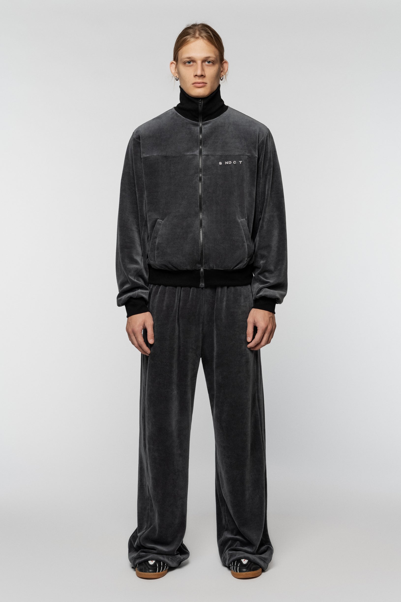 Grey velour track jacket with SNCT embroidery
