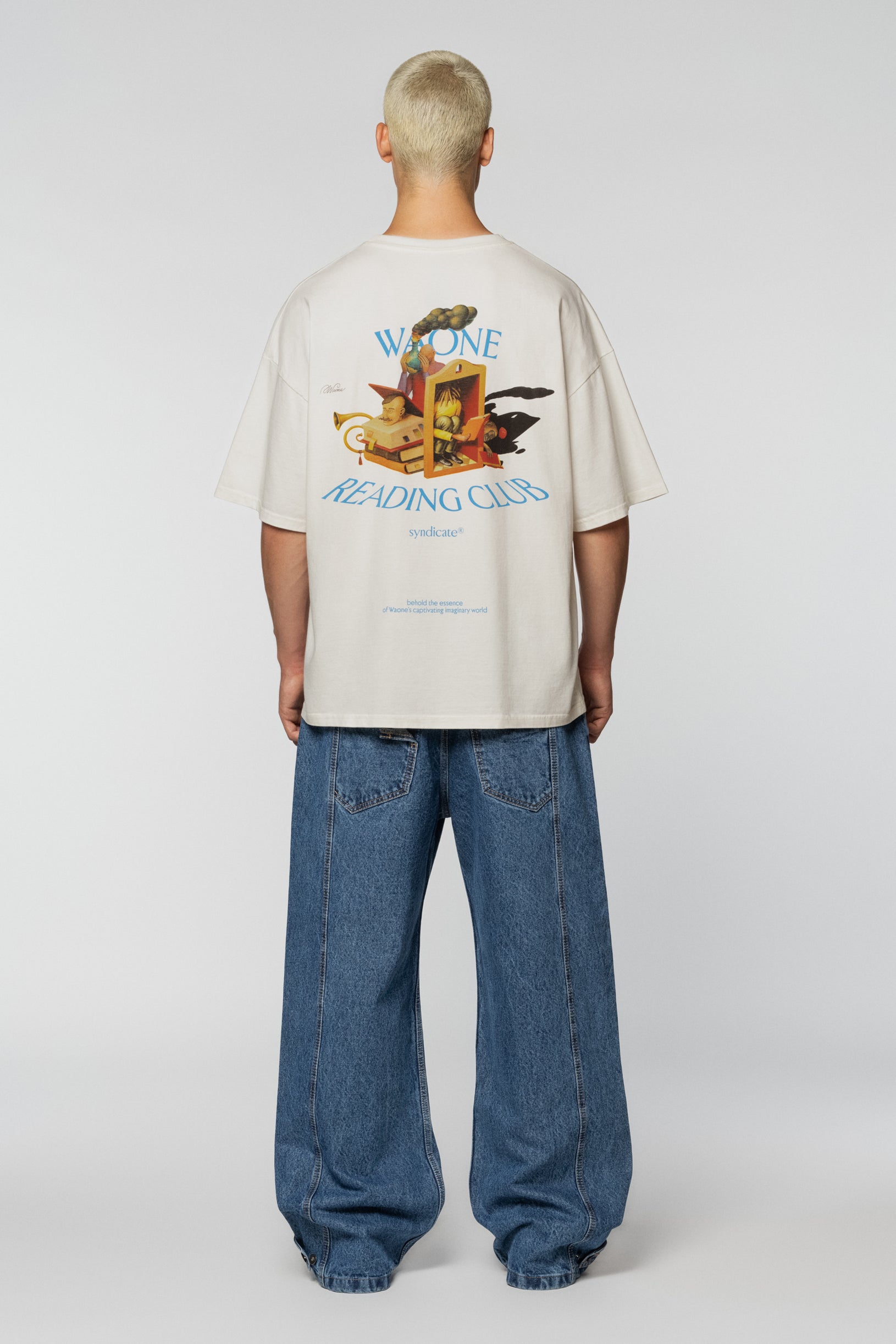 Cream oversize t-shirt with a WAONE Reading Club print