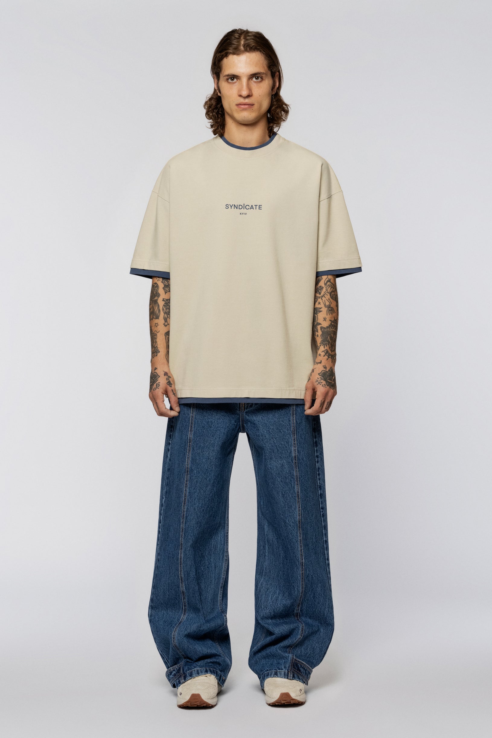 Double collar oversized T-shirt print Bone