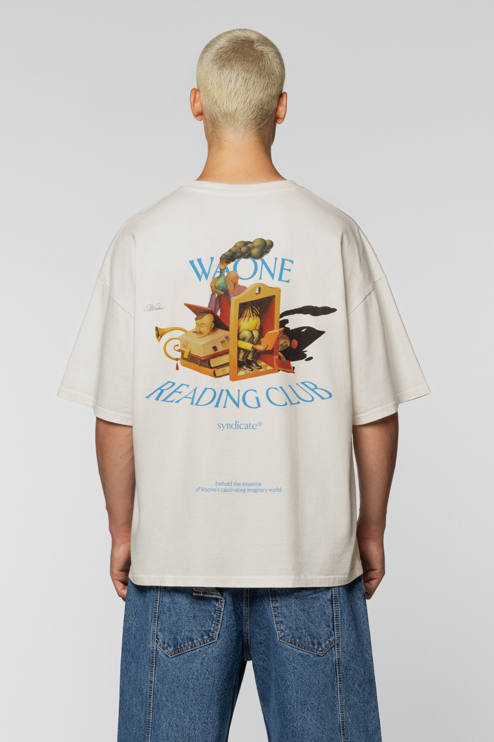 Cream oversize t-shirt with a WAONE Reading Club print