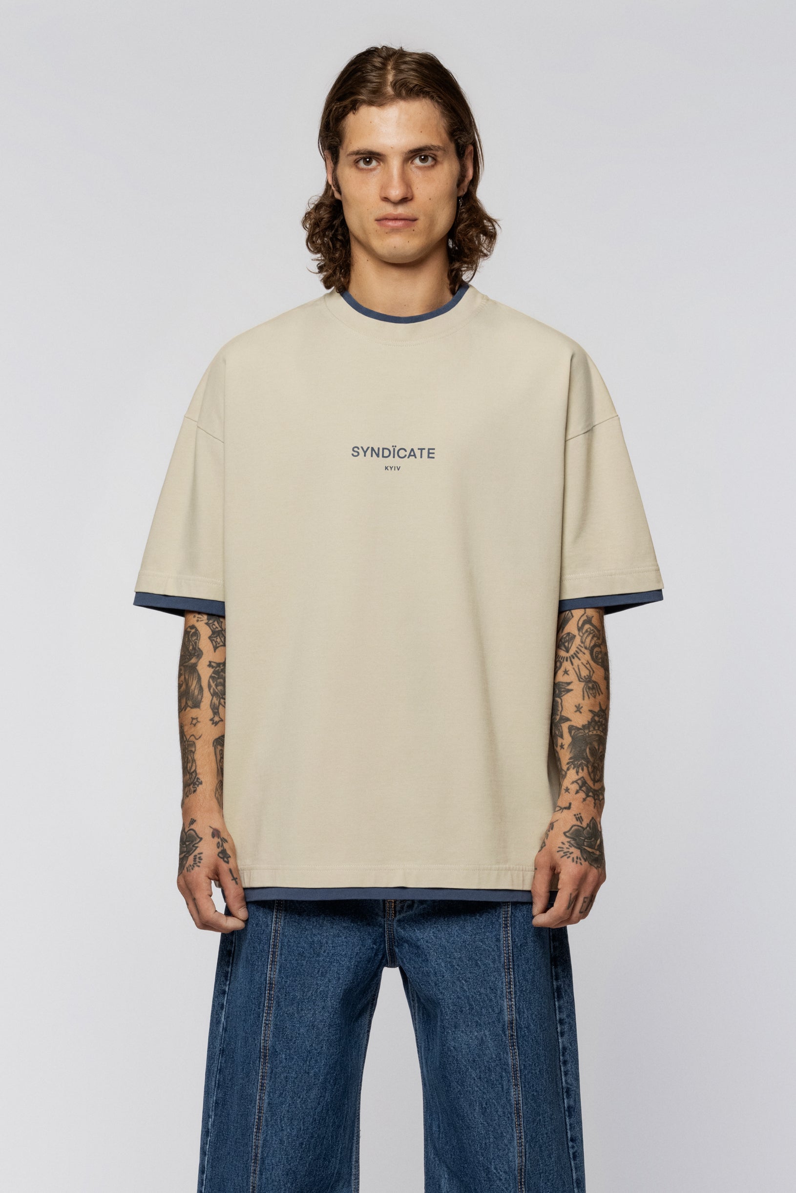 Double collar oversized T-shirt print Bone