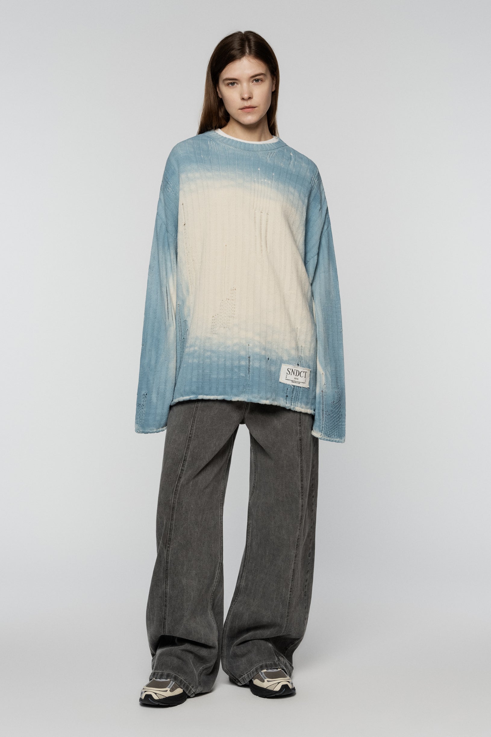 Dyed Loose Knit Sweater Ivory Blue