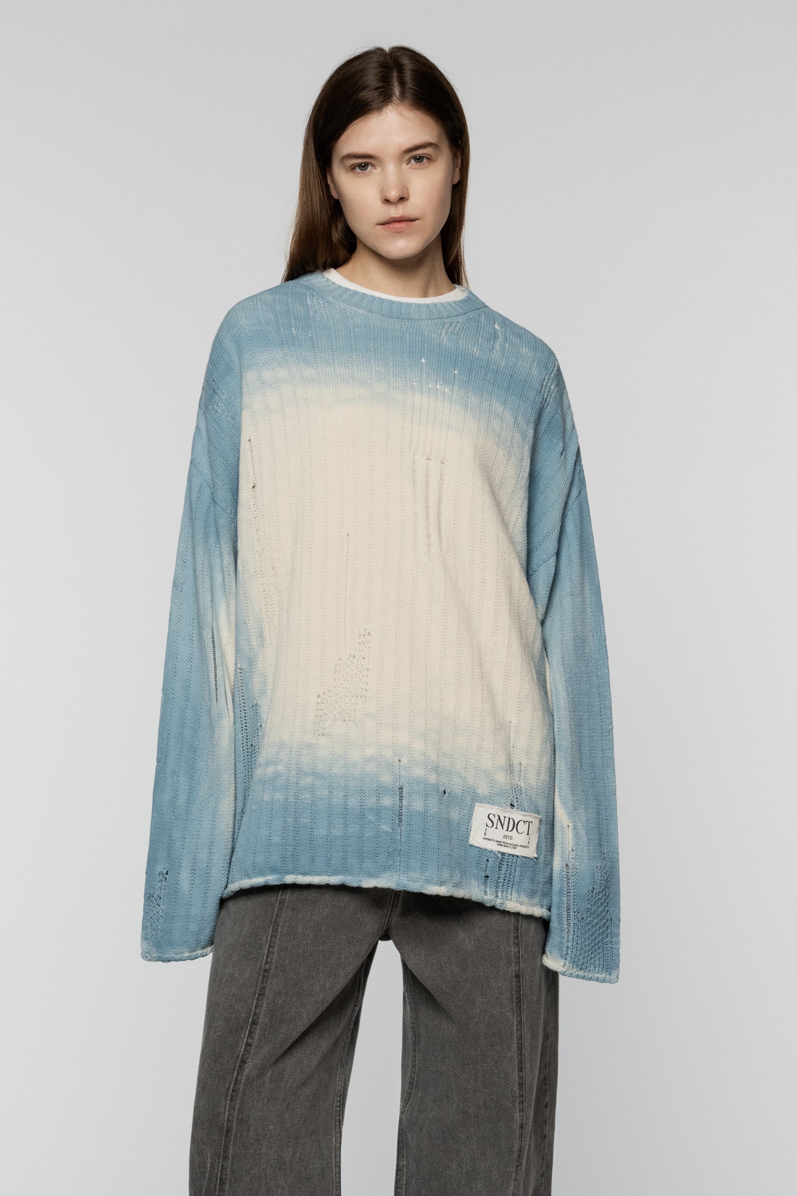 Dyed Loose Knit Sweater Ivory Blue