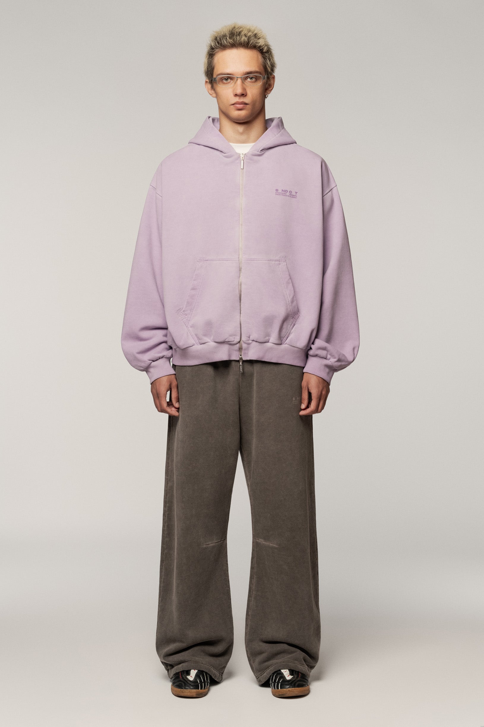 Faded Effect Zip Hoodie Lilac