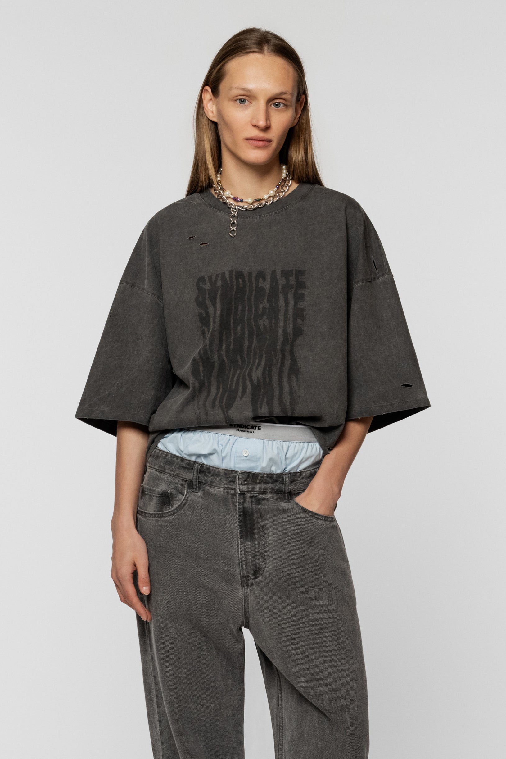 Ripped Faded Oversized T-shirt Grey