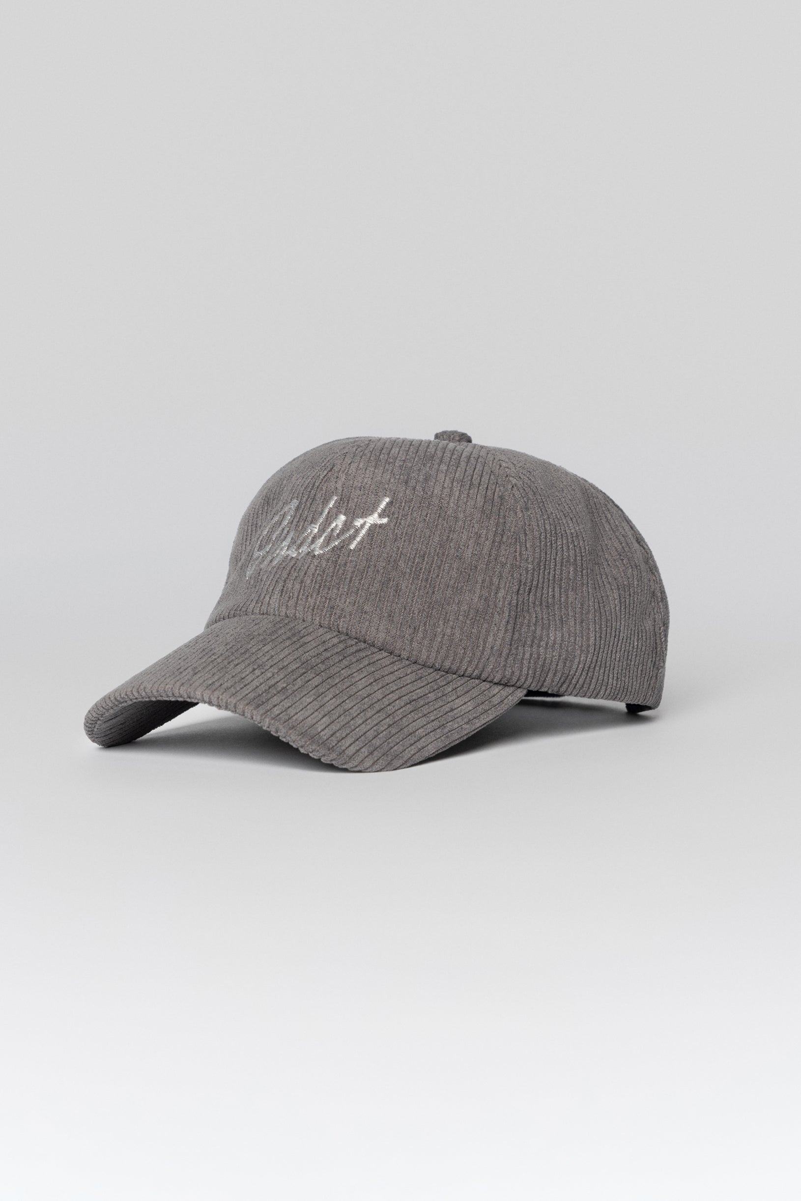 Grey velour baseball cap from Syndicate with signature embroidery